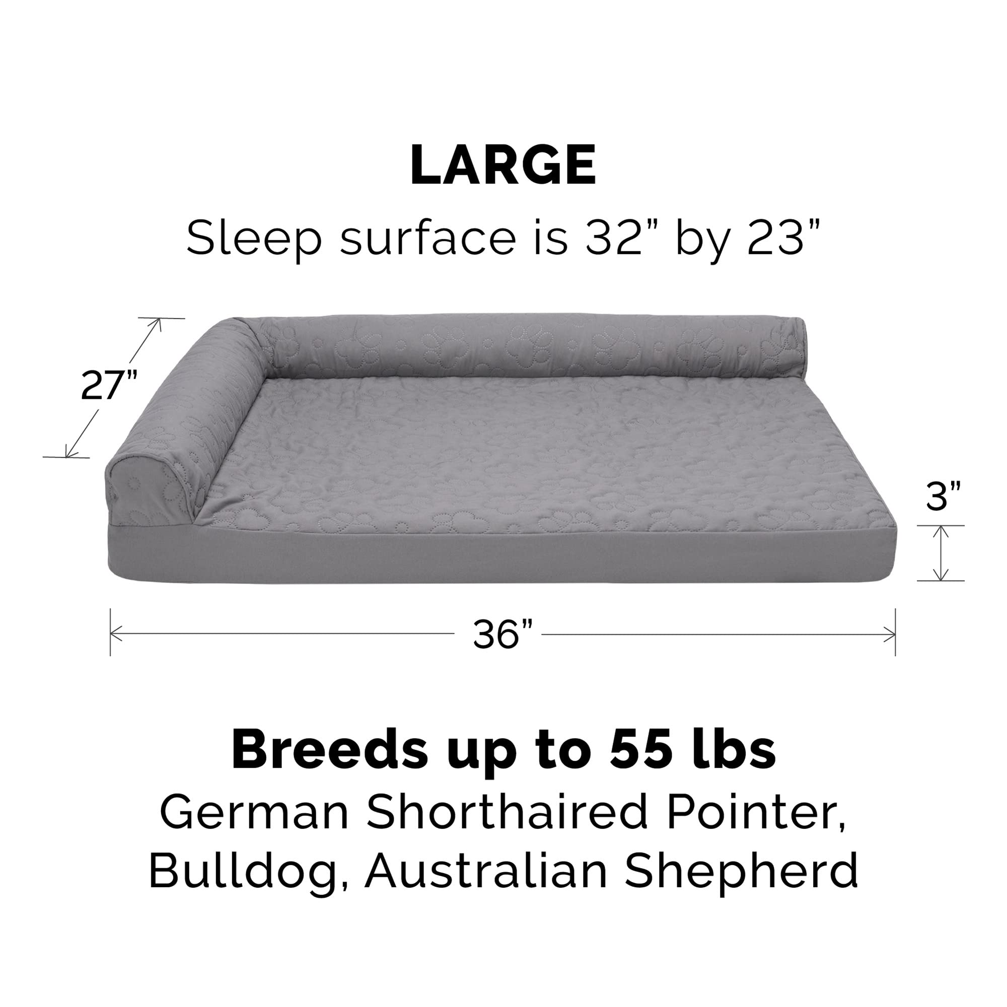 Furhaven Large Cooling Gel Foam Dog Bed - Quilted Paw L Shaped Chaise, Titanium, Removable Washable Cover, Model 84481817