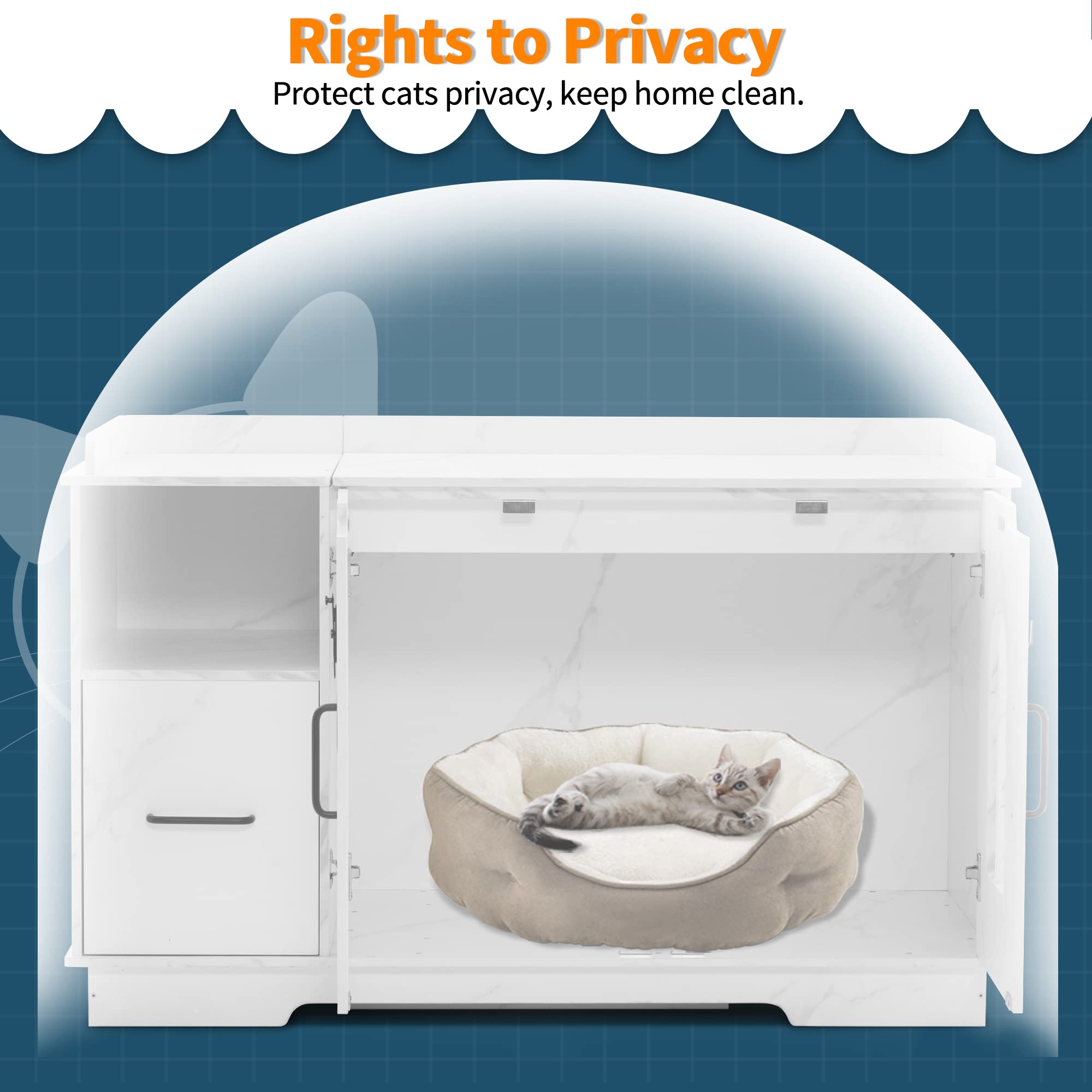 MCombo X-Large Cat Litter Box Furniture Hidden with Top Opening, Pet Enclosed Litter Bench with Drawer, Wooden Hideaway Extra La