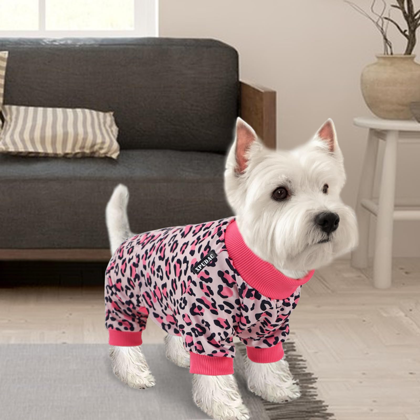 Xpudac 4 Pack Dog Pajamas Soft Strechy Duck Pink Print Puppy Clothes For Small Medium Dogs Girl Boy Cat Apparel-X-Small
