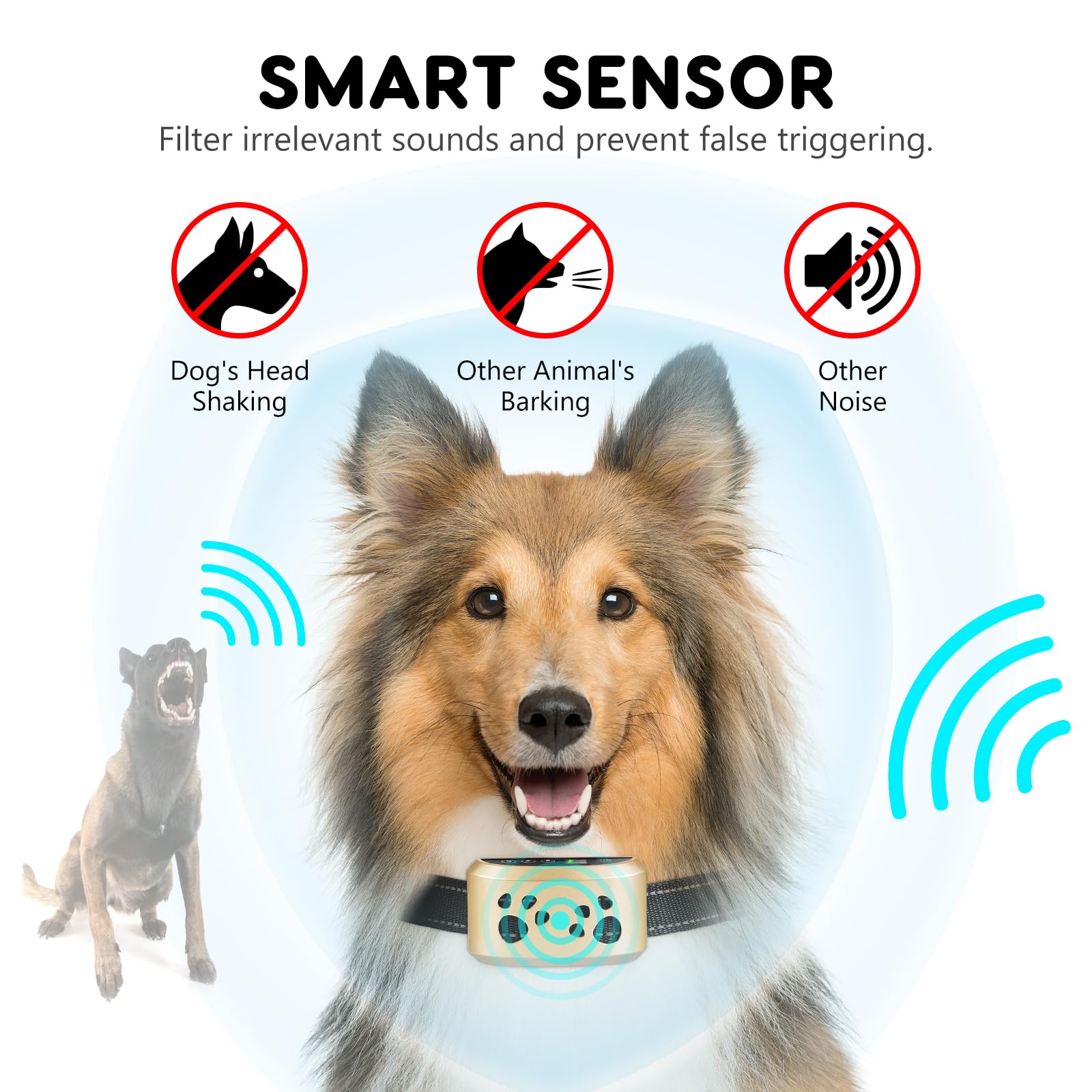 Dog Bark Collar, Svtrat Smart Bark Collar For Small Medium Large Dogs Anti Bark Collars With 4 Training Modes And 7 Level Sensit