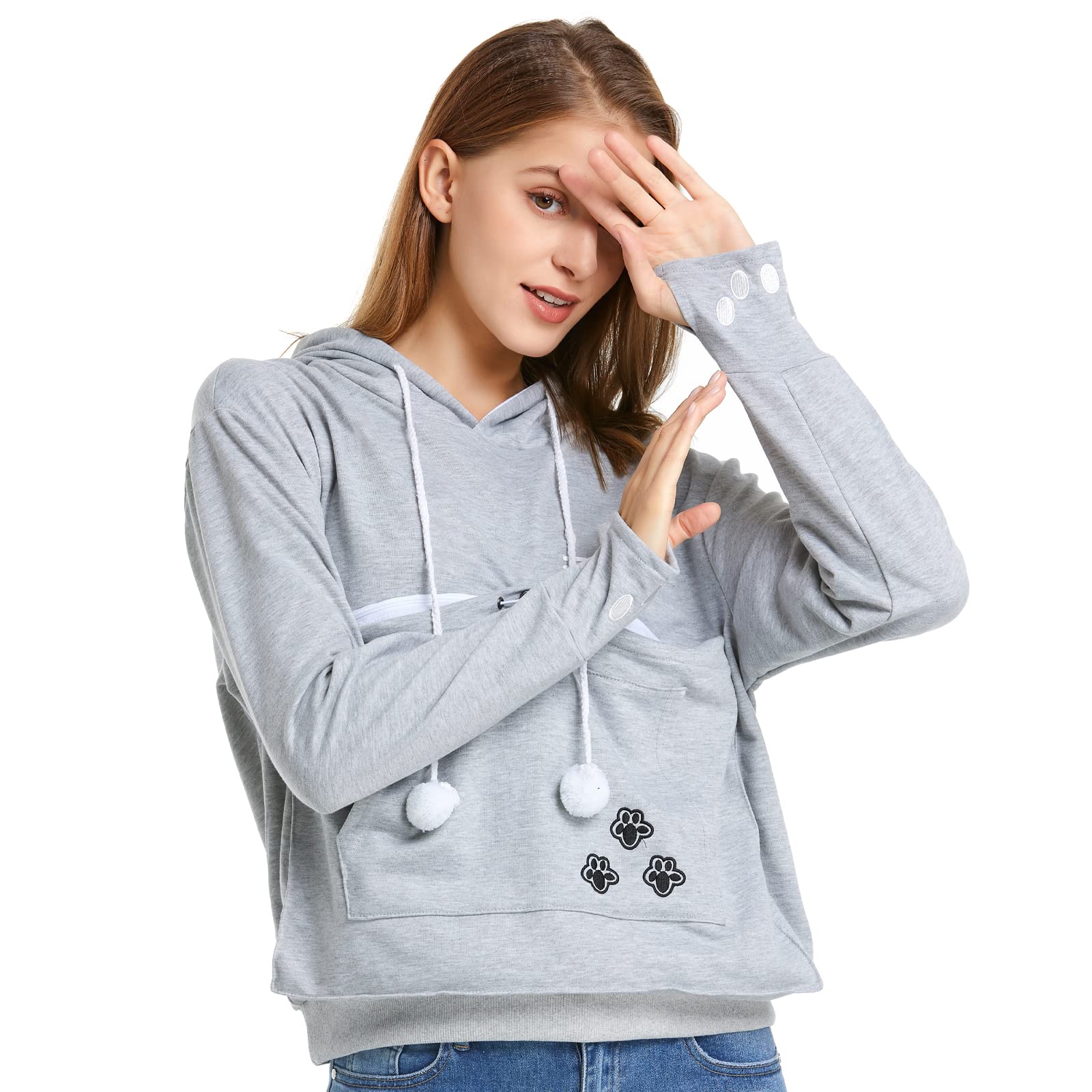 Kei Tomlison Unisex Big Pouch Hoodie Long Sleeve Pet Dog Holder Carrier Sweatshirt,Grey,Xx-Large