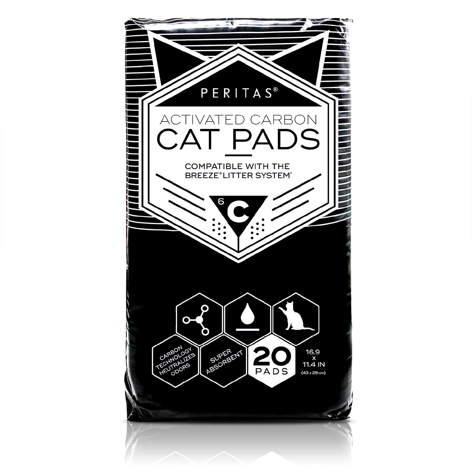 Paw Inspired Cat Pads | Generic Refill For Breeze Tidy Cat Litter System | Cat Liner Pads For Litter Box | Quick-Dry, Super Absorbent, Leak Proof | 16.9'X11.4' (Carbon, 20 Count)