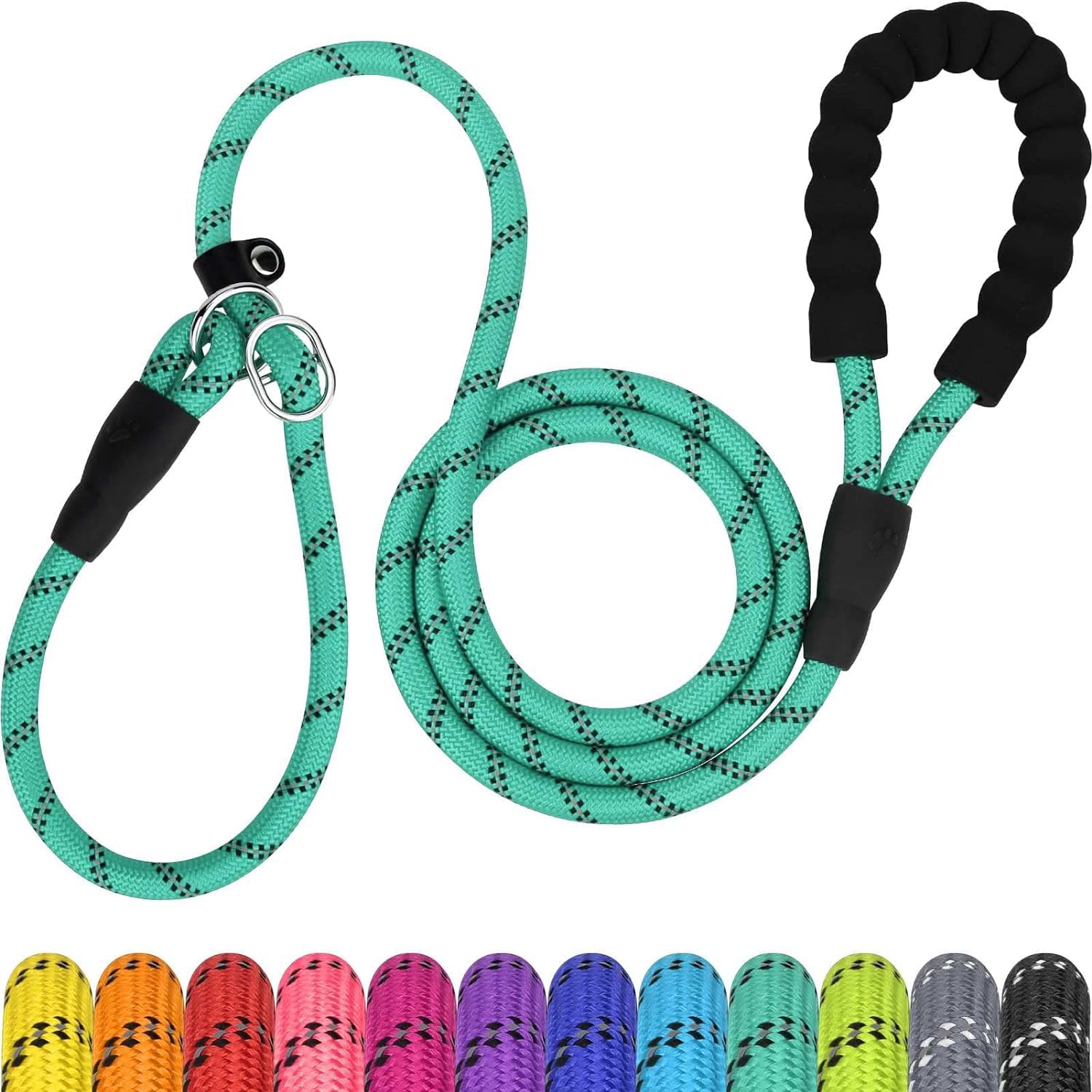 Tagme 6 Ft Slip Lead Dog Leash,12 Colors,Reflective Strong Rope Slip Leash With Padded Handle,Durable No Pulling Pet Training Leash For Puppy/Small Dogs,Turquoise