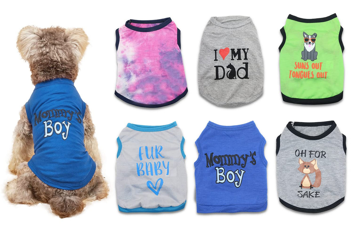 6 Packs Extra Small Dog Puppy Shirts Mommy'S Boy Dog Clothes Funny Cute I Love My Dad T Shirt For Small Dogs Girl Xs Puppy Tshirt Cat Clothing Female Vest Apparel