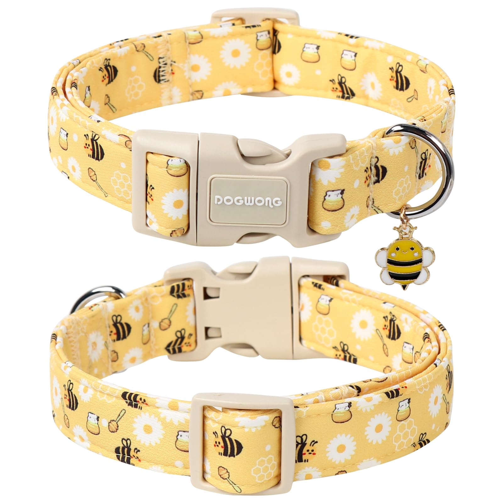 Dogwong Yellow Bee Dog Collar- Cute Fun Dog Collars Adjustable Designer Spring Puppy Yellowe Dog Collar For Small Medium Large D
