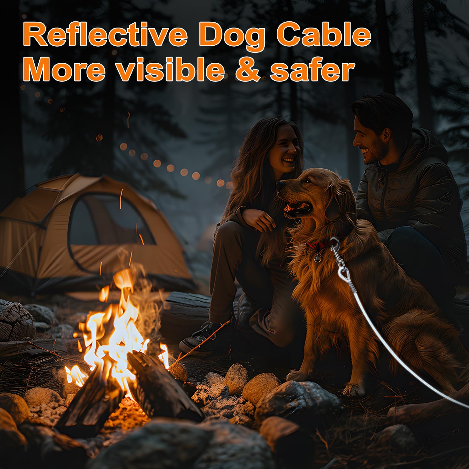 Reflective Dog Stakes For Outside Kit,Dog Tie Out Cable,10Ft Heavy-Duty 200Lbs Stake With 360 Rotating Clip,Waterproof Bite-Proo