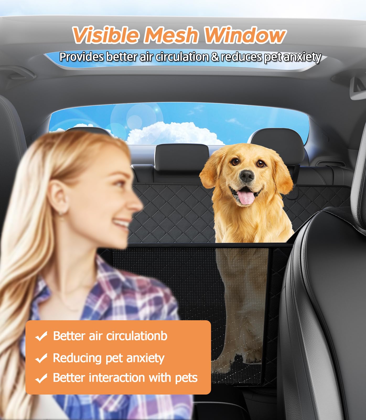 Dog Car Seat Cover For Back Seat, Waterproof Hard Bottom Back Seat Extender For Dogs, Dog Hammock For Car With Support Bar Holds