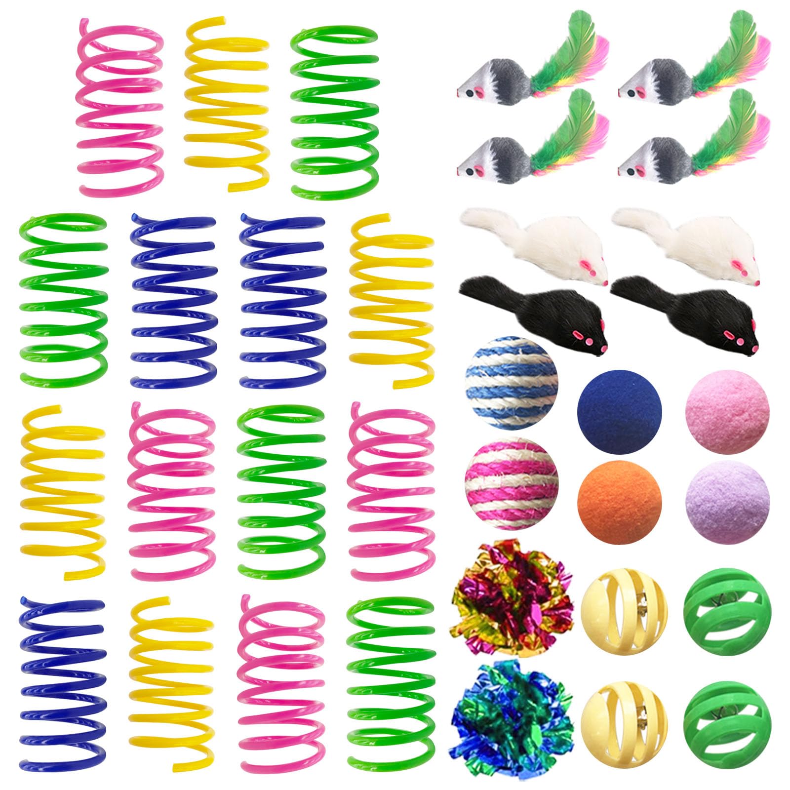AGYM Cat Toys for Indoor Cats, 35 Packs Interactive Cat Toys Set with Colorful Springs, Mouse Cat Toy, Crinkle, Sisal, Pompom an