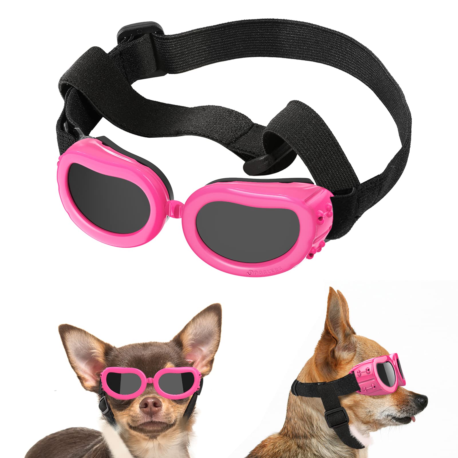 Lewondr Dog Sunglasses Small Breed Dogs Goggles Uv Protection,Goggles For Small Dogs Eye Wear Protection With Adjustable Strap W