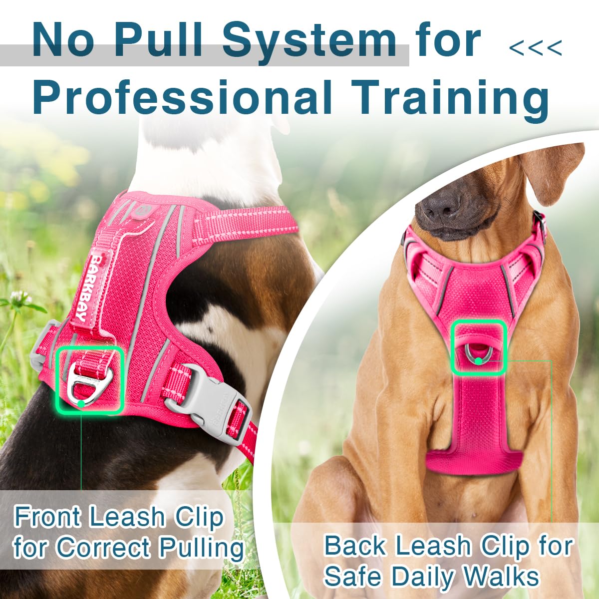BARKBAY No Pull Dog Harness - Heavy Duty, Reflective, Medium Size (Chest: 22.5-28"), Pink, Model MOEMOEYA