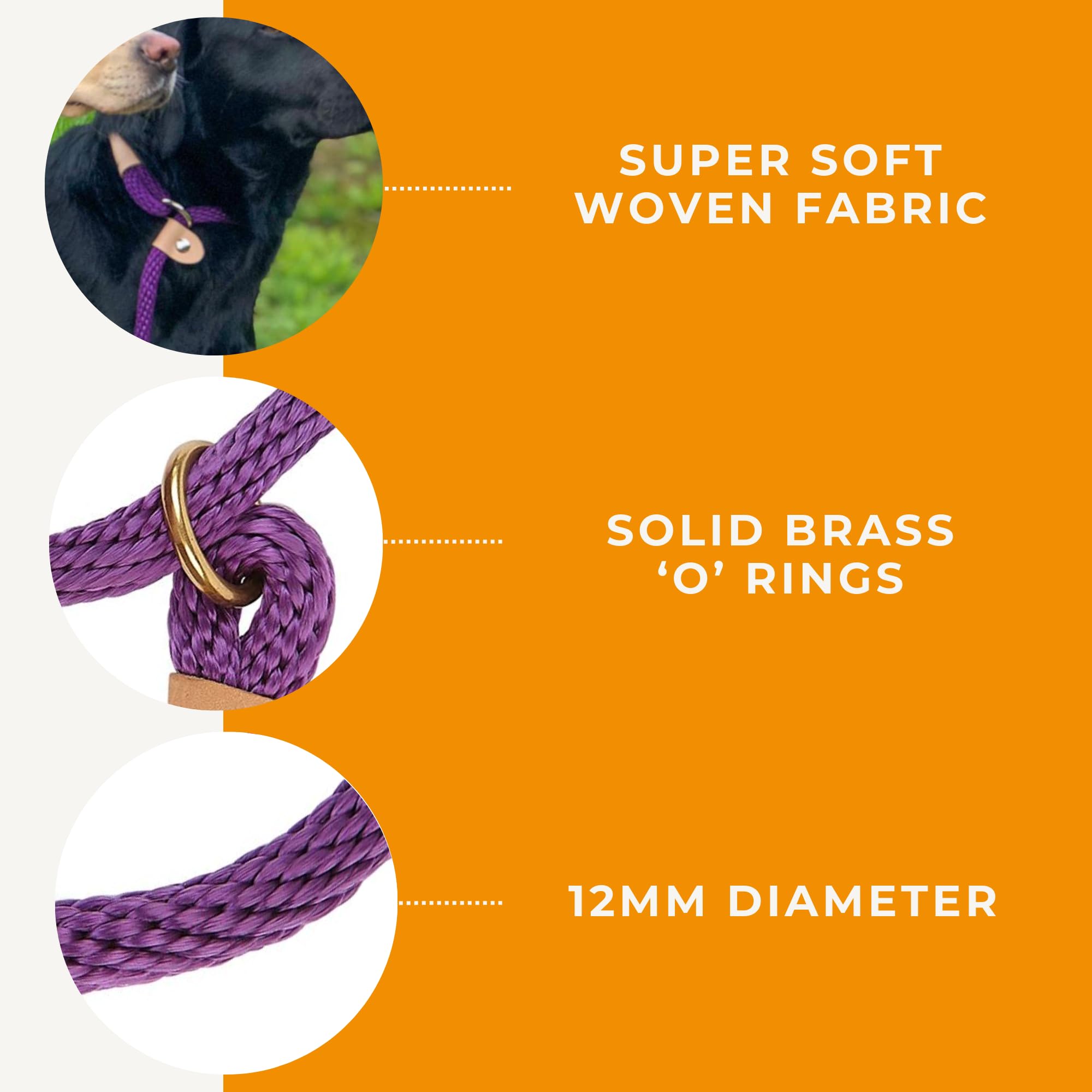 Dog & Field Lux Woven Slip Leash - Hunter. 4Ft Slip Leash For Dogs, Soft Braided Rope Dog Lead With Brass Fittings & Leather Bin