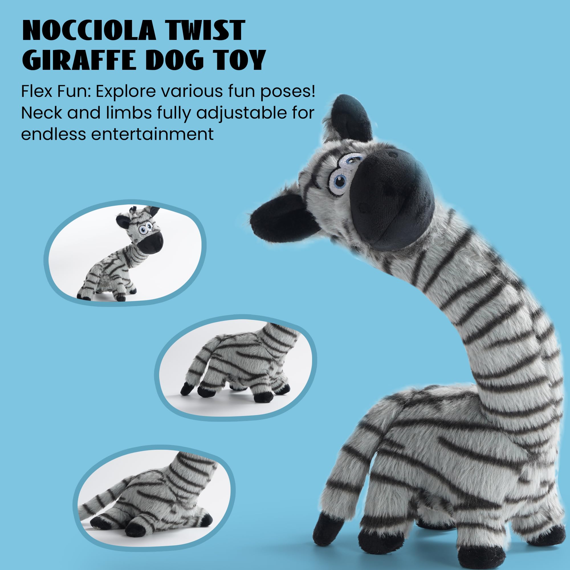 Nocciola Twistable Zebra Pup Dog Toy, Interactive Stuffed Plush Crinkle Puppy Supplies For Small Medium Breeds To Keep Them Busy