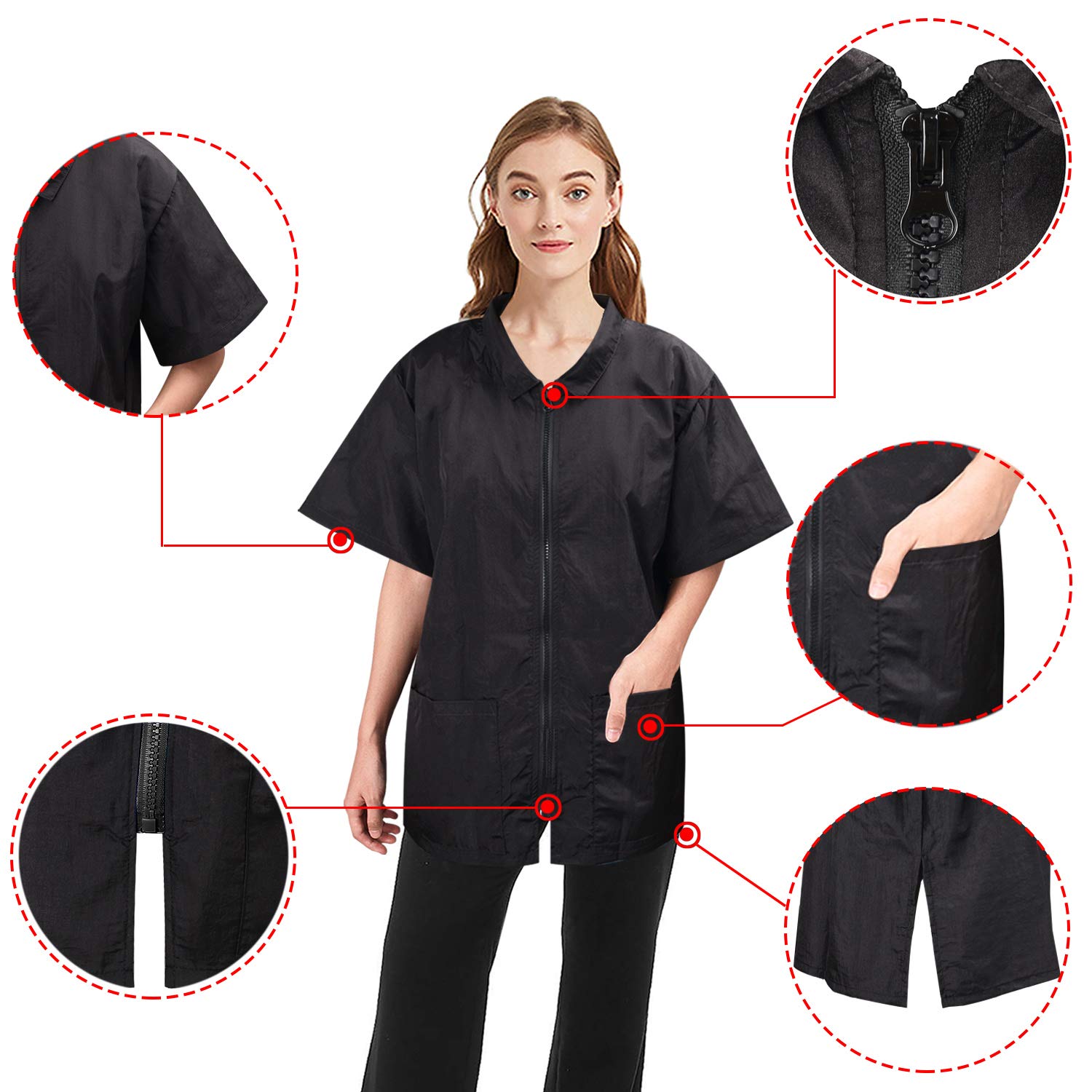 Noverlife Pet Groomer Jacket With Full Zipper, M Size, Pet Showering Smock For Pet Beautician Work, Dog Cat Grooming Cloth Apron, Cosmetology Uniforms For Men And Women