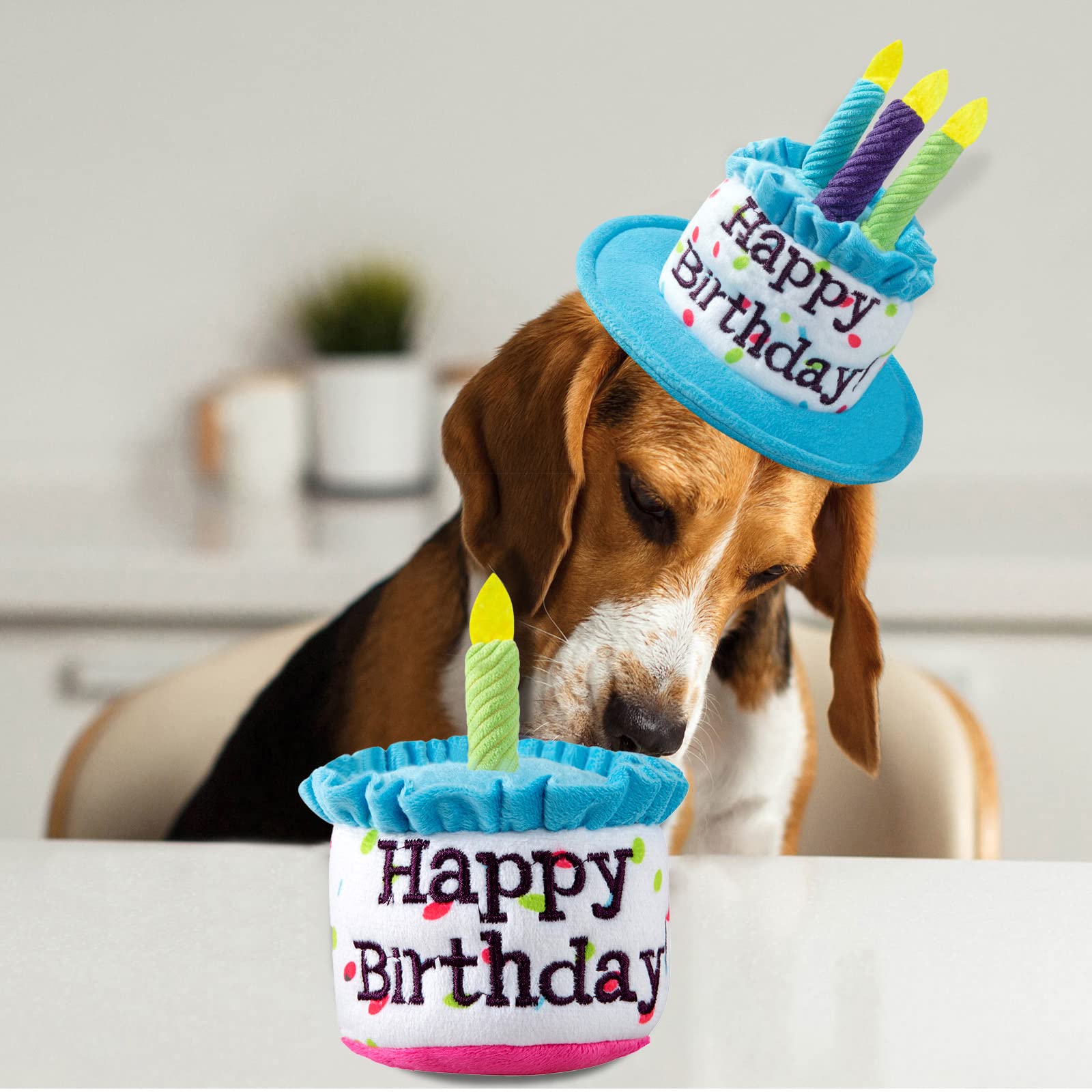 Ushang Pet Dog Birthday Cake Toy, Happy Birthday Cake Shaped Squeaky Dog Toys For Medium & Large Dogs Funny Dogs Gifts Plush Dog