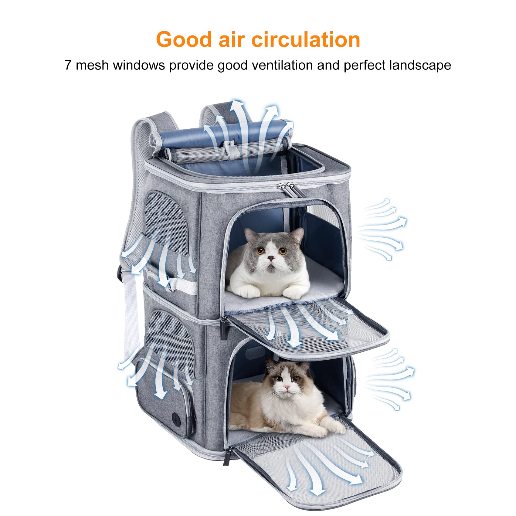 Groxkox Double Cat Carrier For 2 Cats,Dog Backpack Carrier For Medium Dogs,Double Compartment Pet Carrier Backpack For Dual Pets
