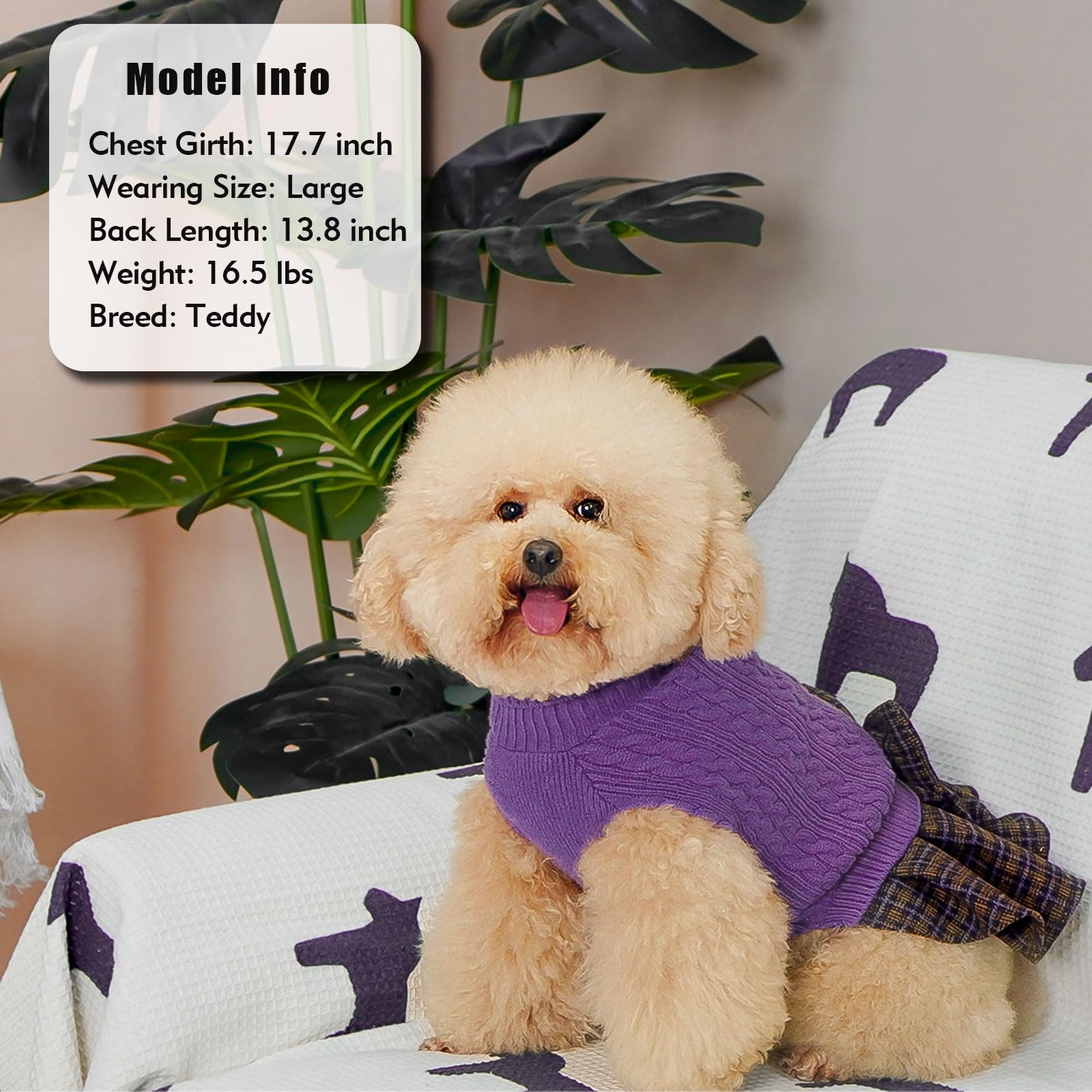 KYEESE Dog Sweater with Bowtie Buffalo Check Dog Sweater for Small Dogs Male Turtleneck Small Dog Sweater Pullover Dog Clothes K