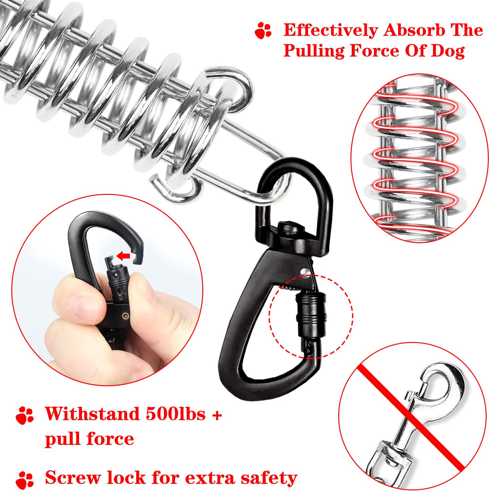 Dog Tie Out Cable Chew Proof 30Ft, Dog Lead Heavy Duty, Dog Leads For Yard 30Ft & Dog Runner Cable, Solid Large Dogs Tie Out Cable With Spring For Training Outside Yard & Camping