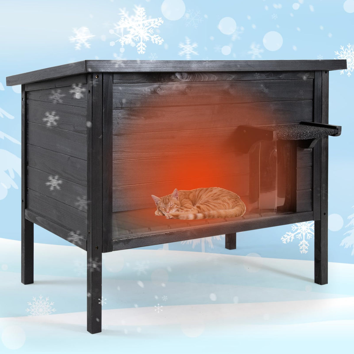 Weatherproof Outdoor Cat House, Feral Cat Shelter, 100% Insulated Foam, Solid Wood, Large Size For Multiple Cats, 34.5'' L X 21.