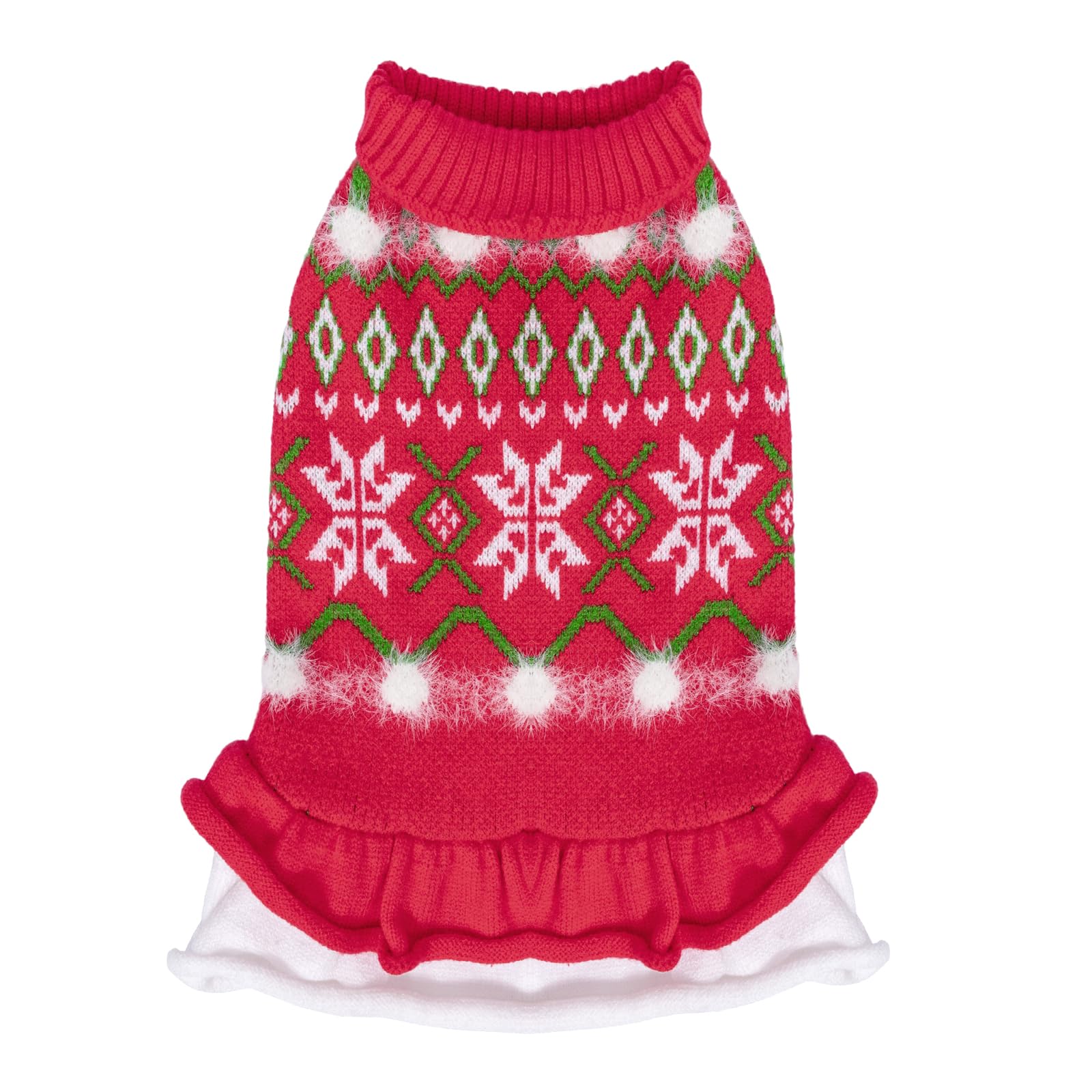 Cutebone Fancy Christmas Dog Sweater Dress, Soft And Stretchy Dog Clothes For Small Dogs Girl, Christmas Snowflake Red Puppy Swe