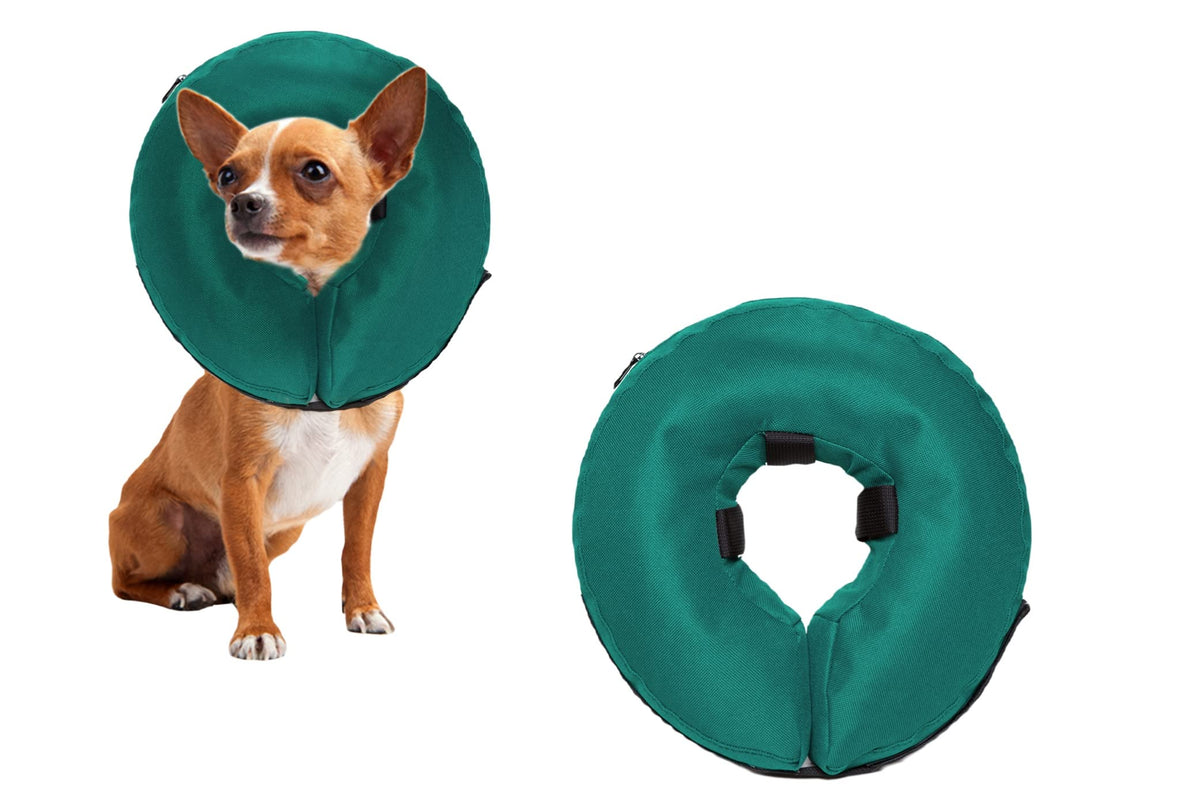 Zenpet Protective Inflatable Recovery Collar For Dogs And Cats (Teal) - Soft Pet Cone Does Not Block Vision E-Collar - Designed To Prevent Pets From Touching Stitches, Wounds And Rashes (X-Small)