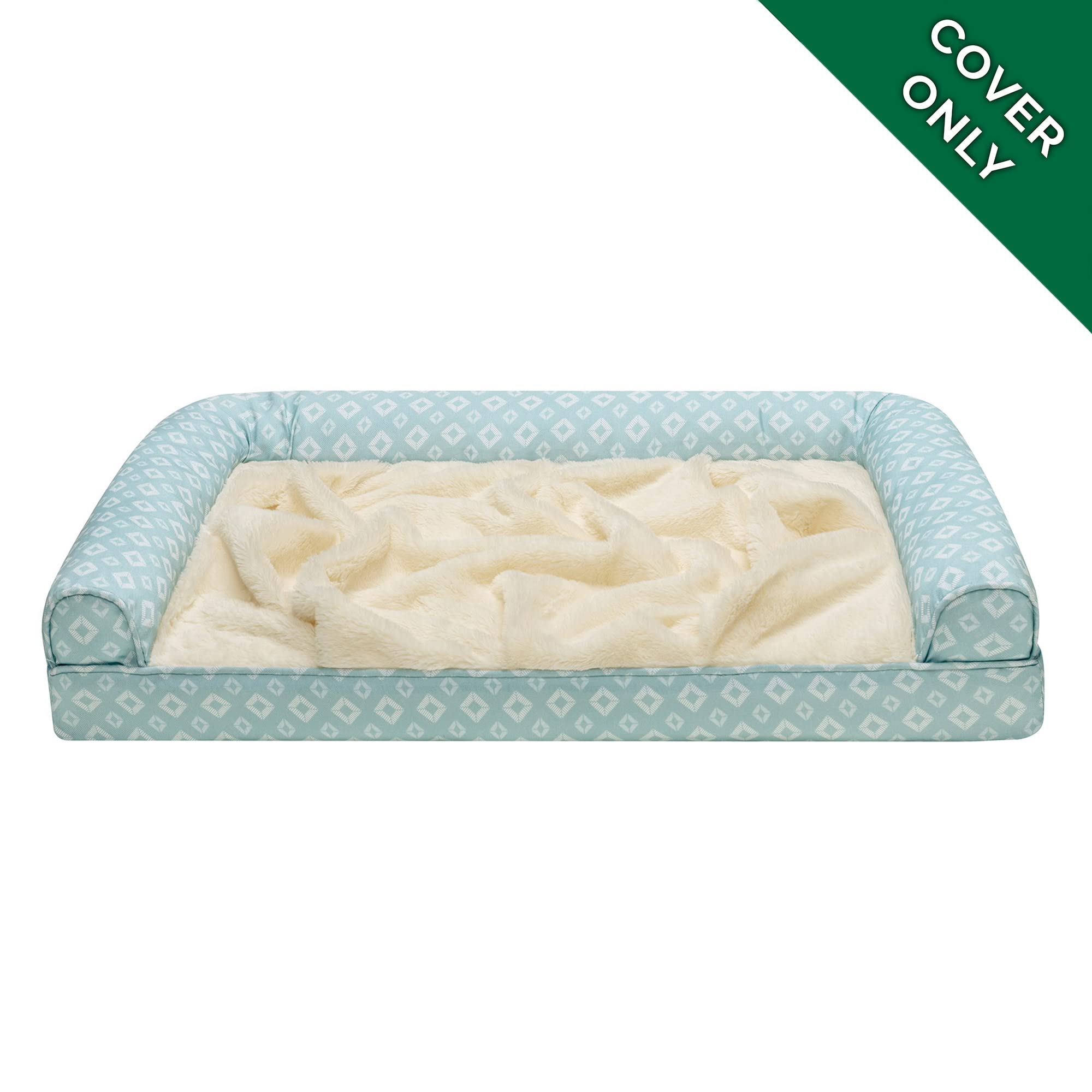 Furhaven Replacement Dog Bed Cover Plush & Diamond Print Nest Top Sofa-Style, Machine Washable - Aqua, Medium