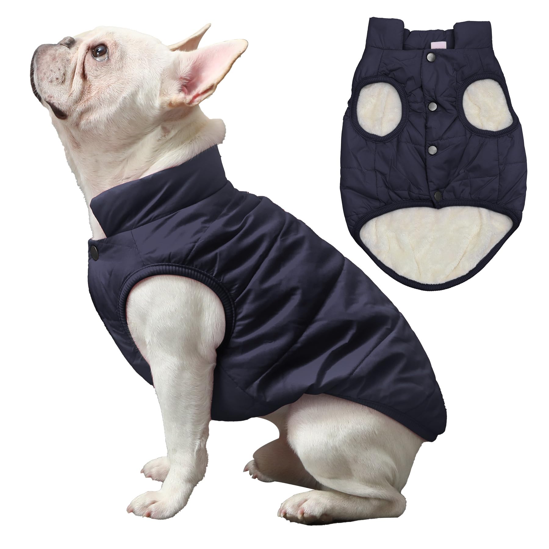 Joydaog 2 Layers Fleece Lined Warm Dog Jacket For Winter Cold Weather,Soft Windproof Large Dog Coat,Blue Xxl