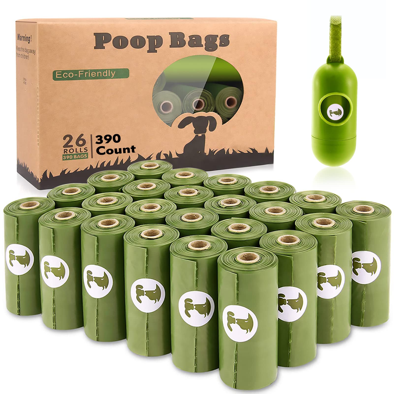 Dog Poop Bag Biodegradable Scented: Leak Proof Dog Waste Bags With 1 Dispenser, Eco-Friendly Poop Bags 26 Rolls Refills -390 Cou
