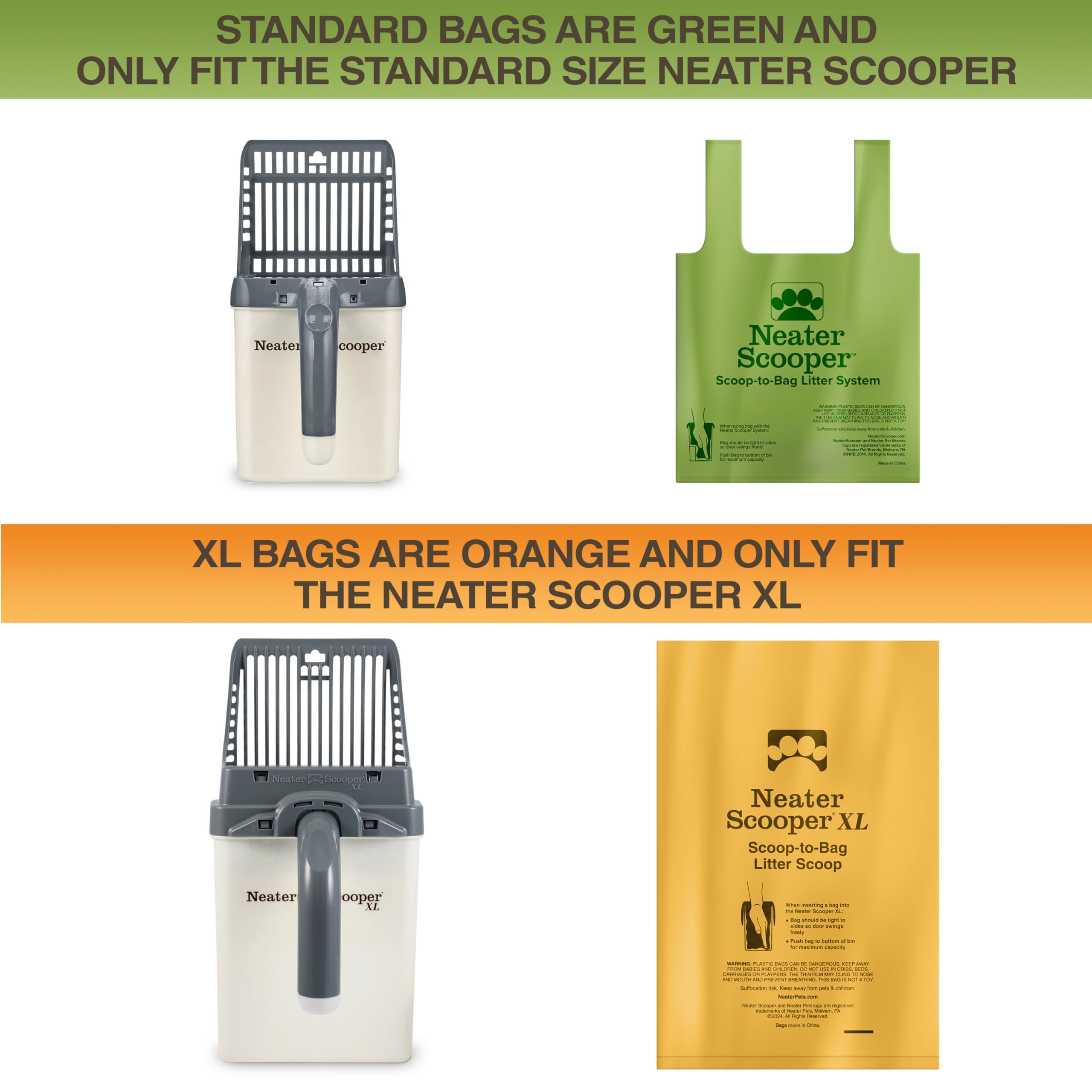 Neater Pets Neater Scooper Standard Size Refill Bags For Standard Neater Scooper Litter Scoop With Bags (6 Boxes, 90 Count)