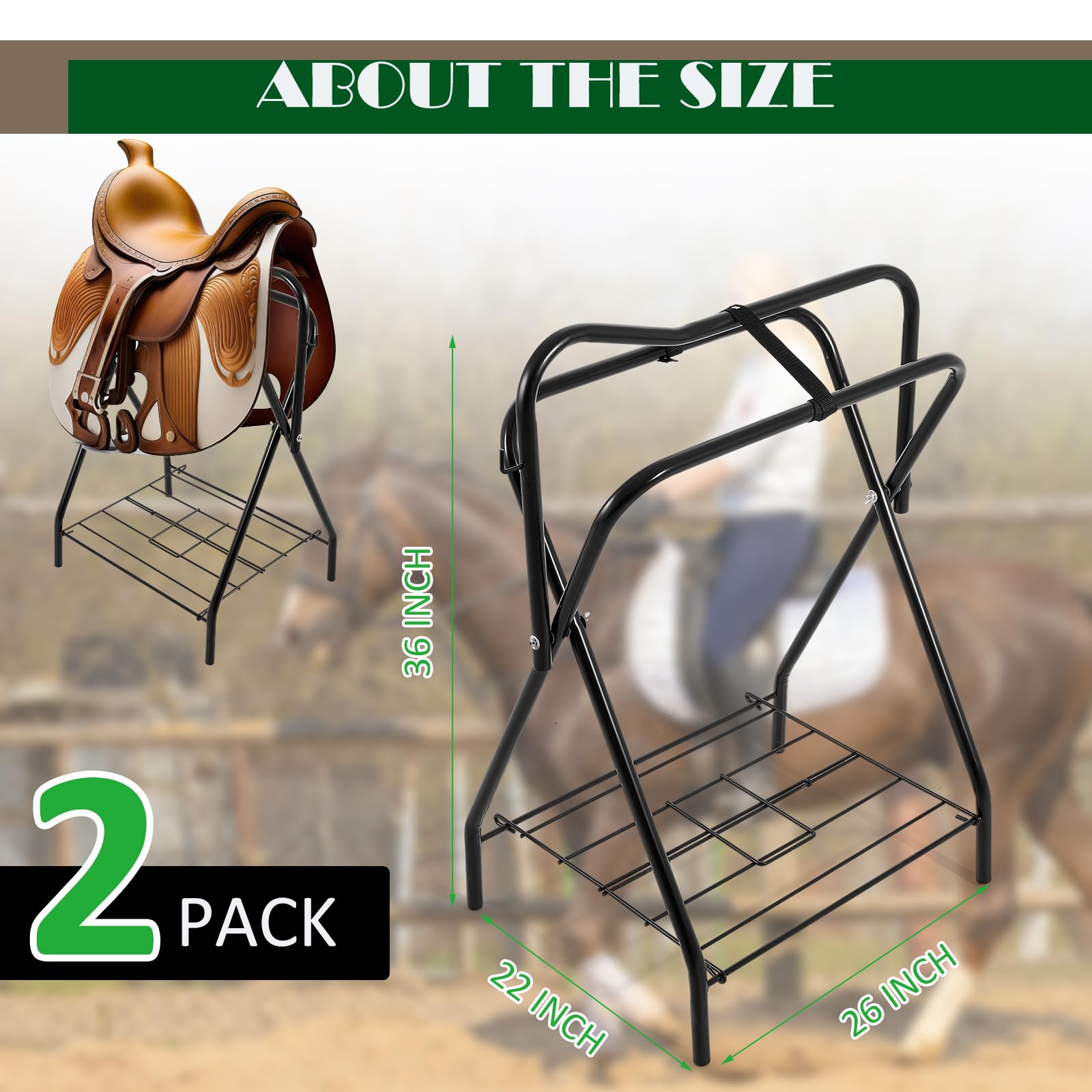 Abbylike 2 Pcs Portable Saddle Rack Steel Foldable Freestanding Saddle Rack Stand Horse Trailer Organizer For Derby Day Horse Su