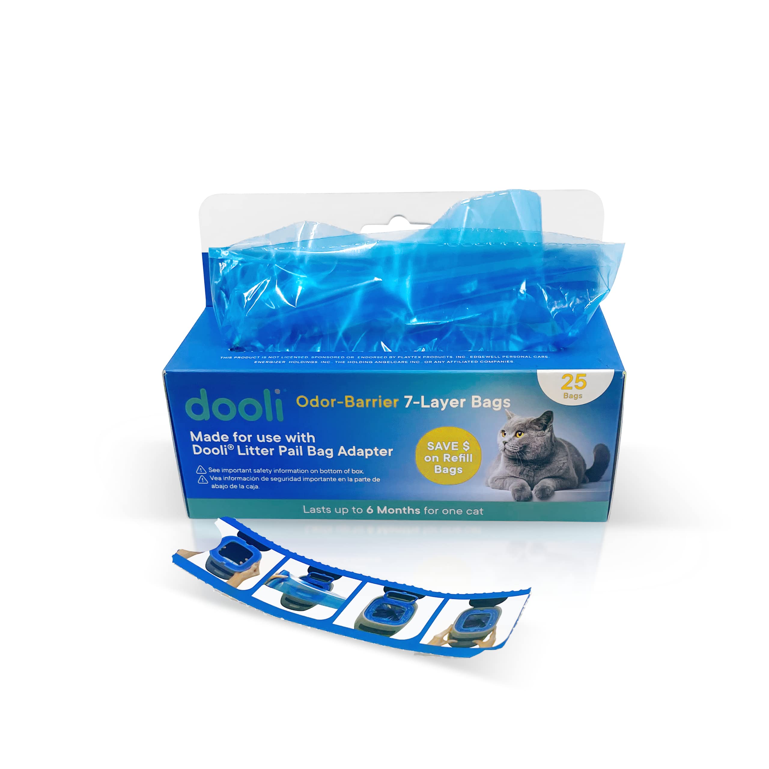 Cat Litter Pail Refills - Fits Litter Genie & Plus, Roll Of 25 Bags