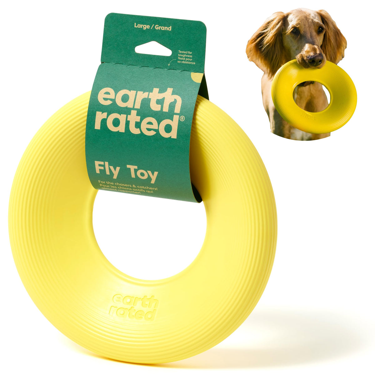 Earth Rated Flying Disc Toy For Dogs And Puppies, Interactive Dog Toys, Saucer Floats In Water, Large, Yellow