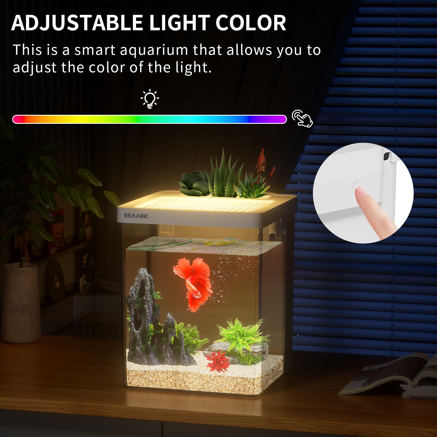 Eraark Smart Betta Fish Tank 1.5 Gallon Aquarium Kit Self Cleaning, Filter Led Light, Water Pump