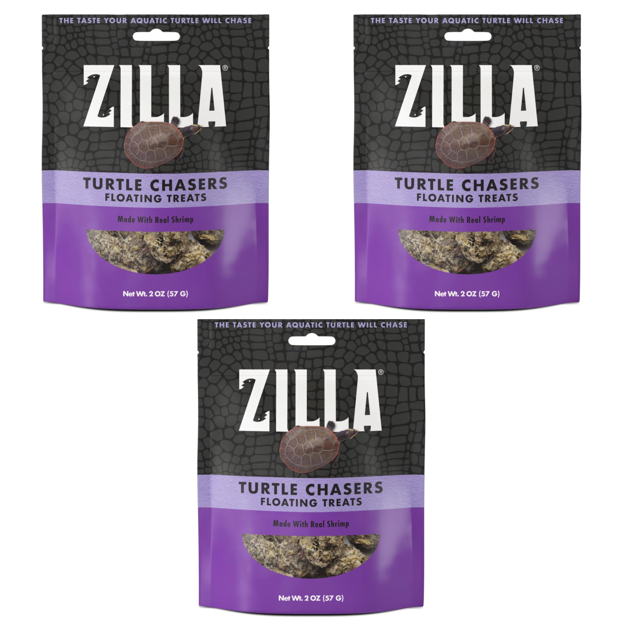 ZillaTurtle Chasers - Natural Shrimp Treats That Float, 2 oz Resealable Pack Pack of 3