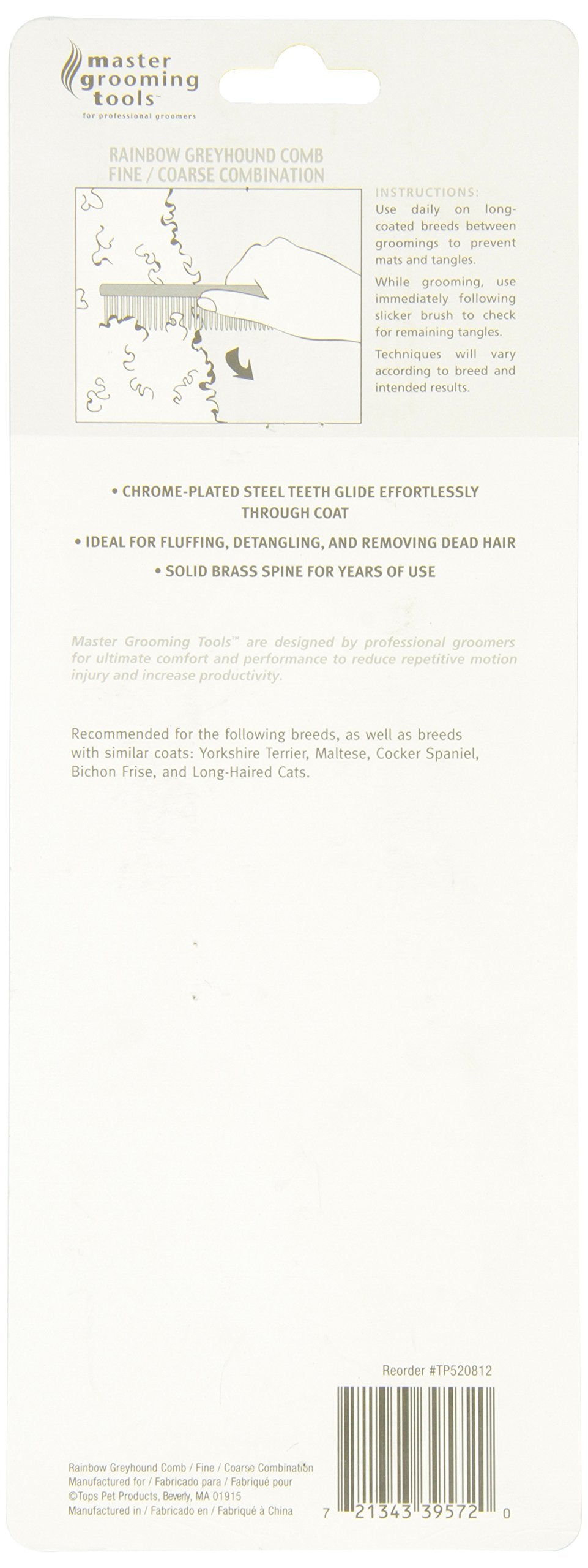 Master Grooming Tools Rainbow Greyhound Combs — European-Style Combs For Grooming Dogs - Fine/Coarse, 7½', Medium, Blue