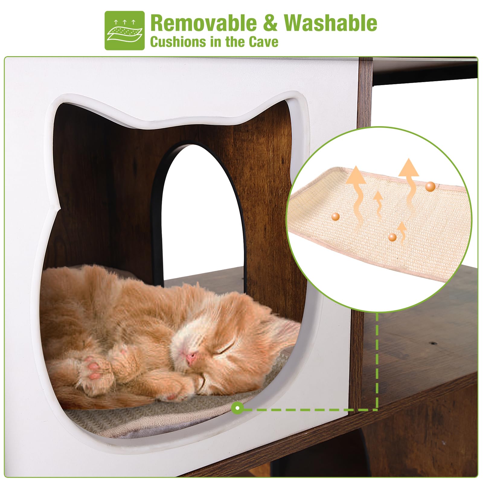 Gutinneen Cat Litter Box Enclosure 2-In-1 Wooden Hidden Washroom Furniture Large Indoor Cat House With House Condo,Scratch Post,