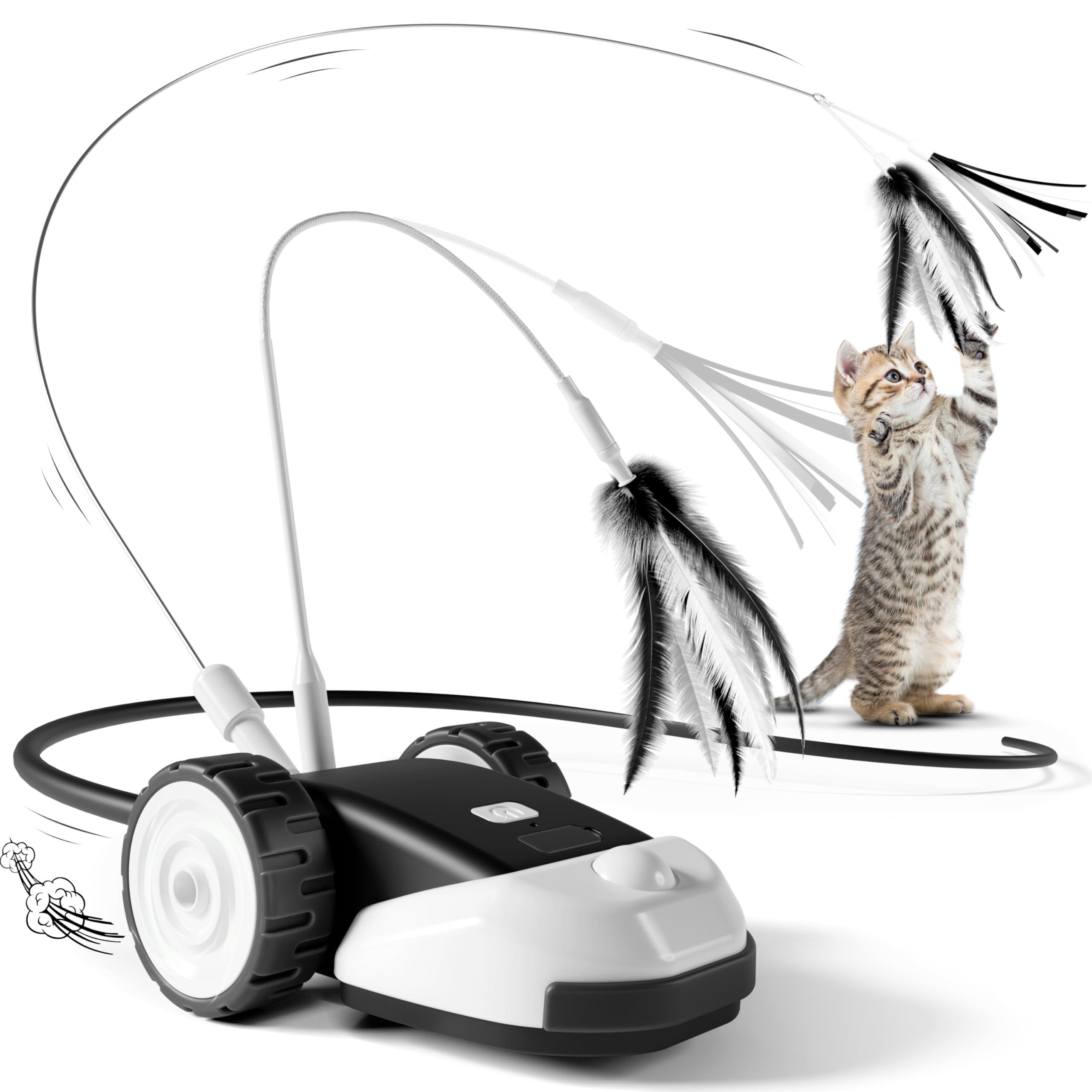 Cyros 3-In-1 Interactive Cat Toy - 2-Speed Automatic Moving Mouse Cat Toys Self Play With 2Pcs Hanging Feather String Ribbon And