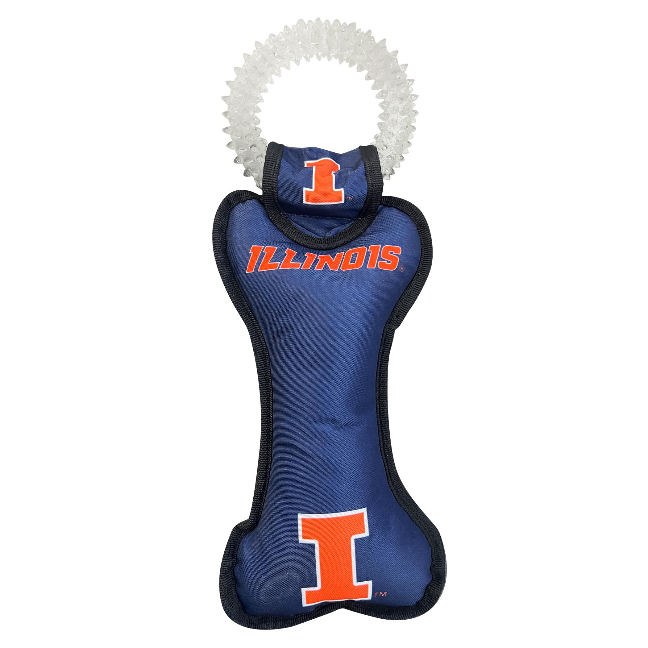 Pets First Ncaa Illinois Fighting Illiini Dental Dog Tug Toy With Squeaker. Tough Pet Toy For Healthy Fun, Teething & Cleaning P