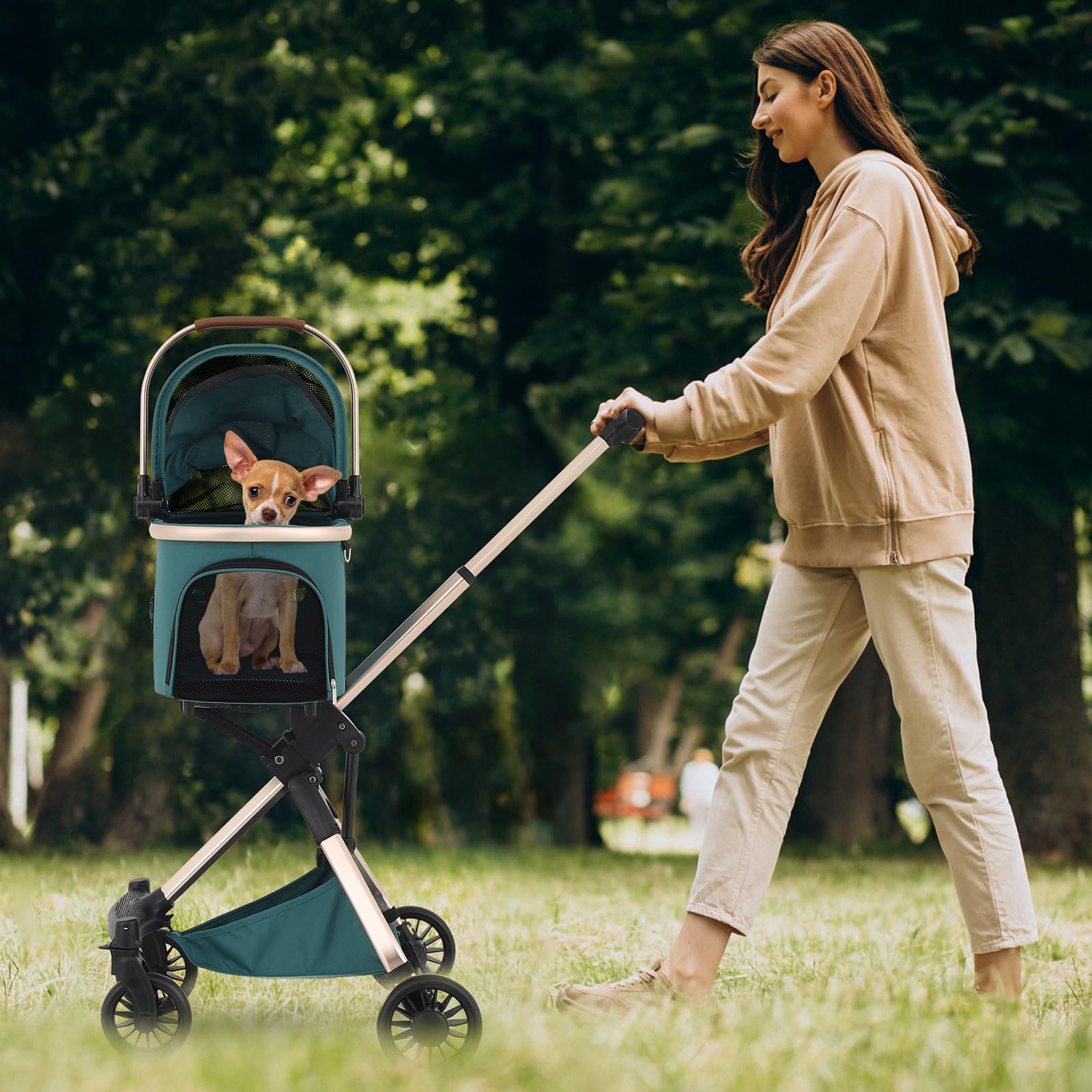 Monibloom 3 In 1 Pet Stroller With Adjustable Handle, Jogging Stroller W/Detachable Carrier & Lightweight Aluminum Frame For Dog