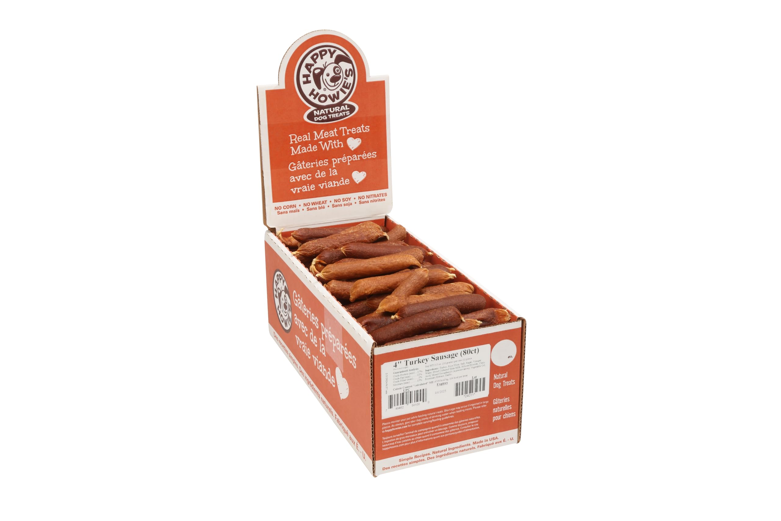 Happy Howies Sausage Treats - Healthy Chewy Dog Treats, Flavorful, Slow Cooked, Natural Ingredients, Hormone Free - Turkey, 80 