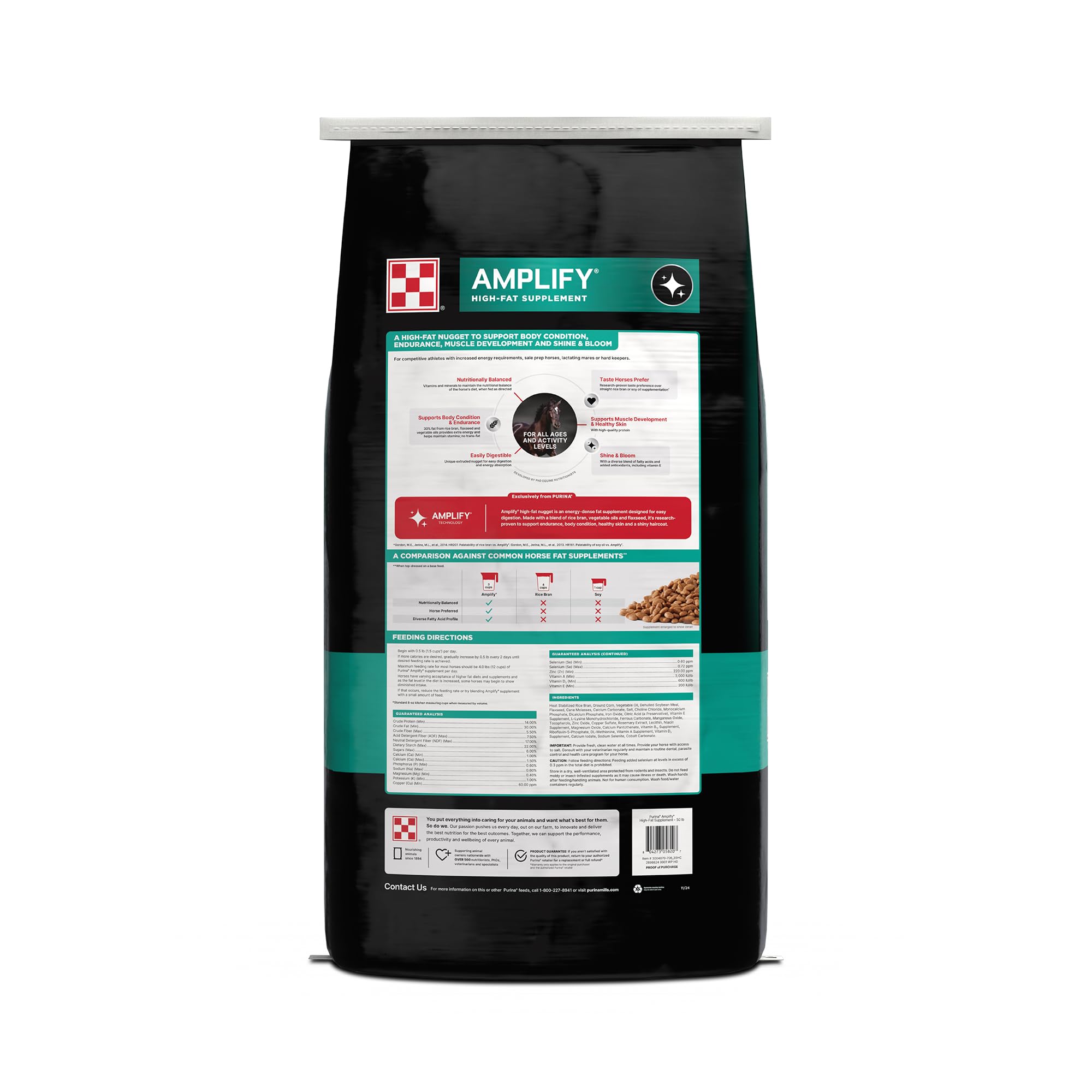Purina, Amplify Equine, High-Fat Horse Supplement for Maintenance, Breeding, & Performance Horses, 50 lbs