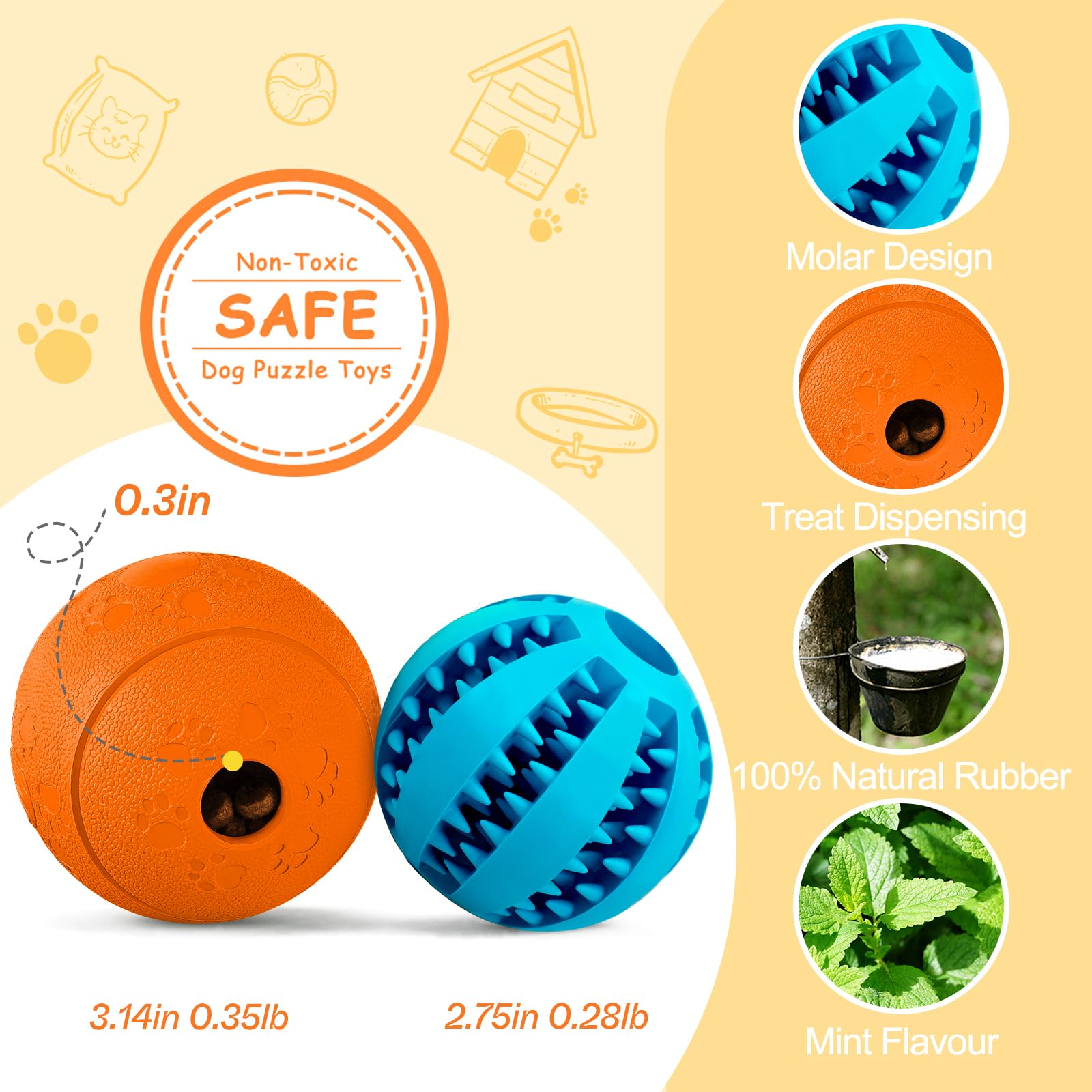 HIPPIH Interactive Dog Toys for Puppies 2 Pack, Dog Puzzle Toys for Small Dogs, Dog Balls for Medium Dogs, Treat Dispensing Dog