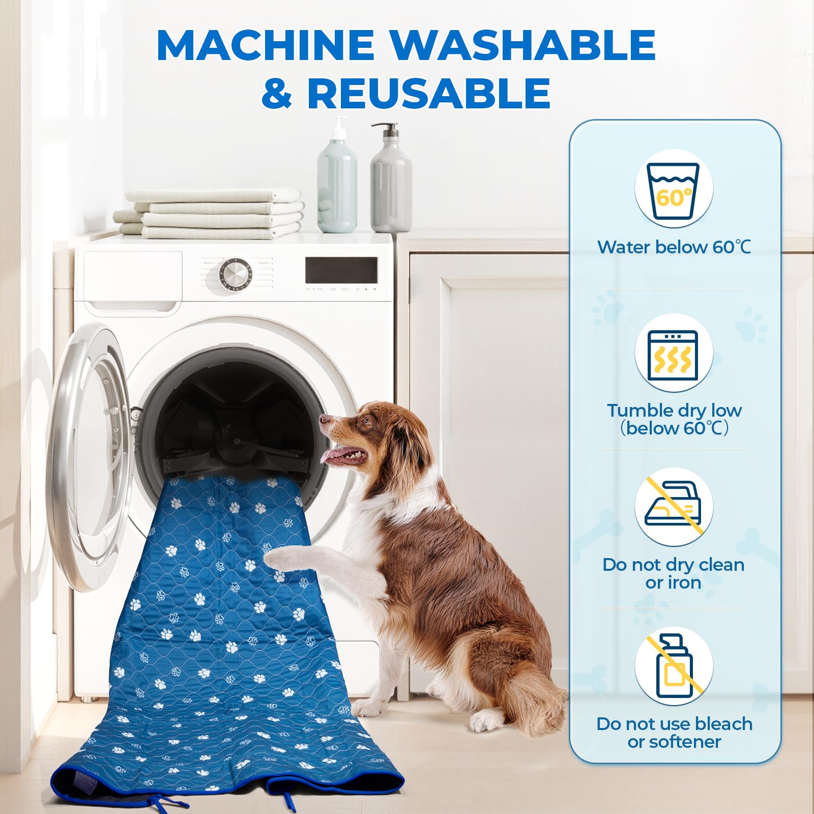 Fostanfly Washable Pee Pads for Dogs, 2 Pack Large 54x54 Ultra-Absorbent and Leak-Proof Non-Slip Reusable Potty Training Pads fo