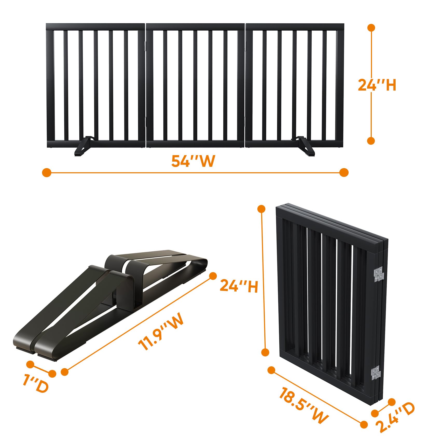 Mino Kesper Black 18-55 Foldable Pet Gate for Stairs & Doorways, Puppy Gate Fence
