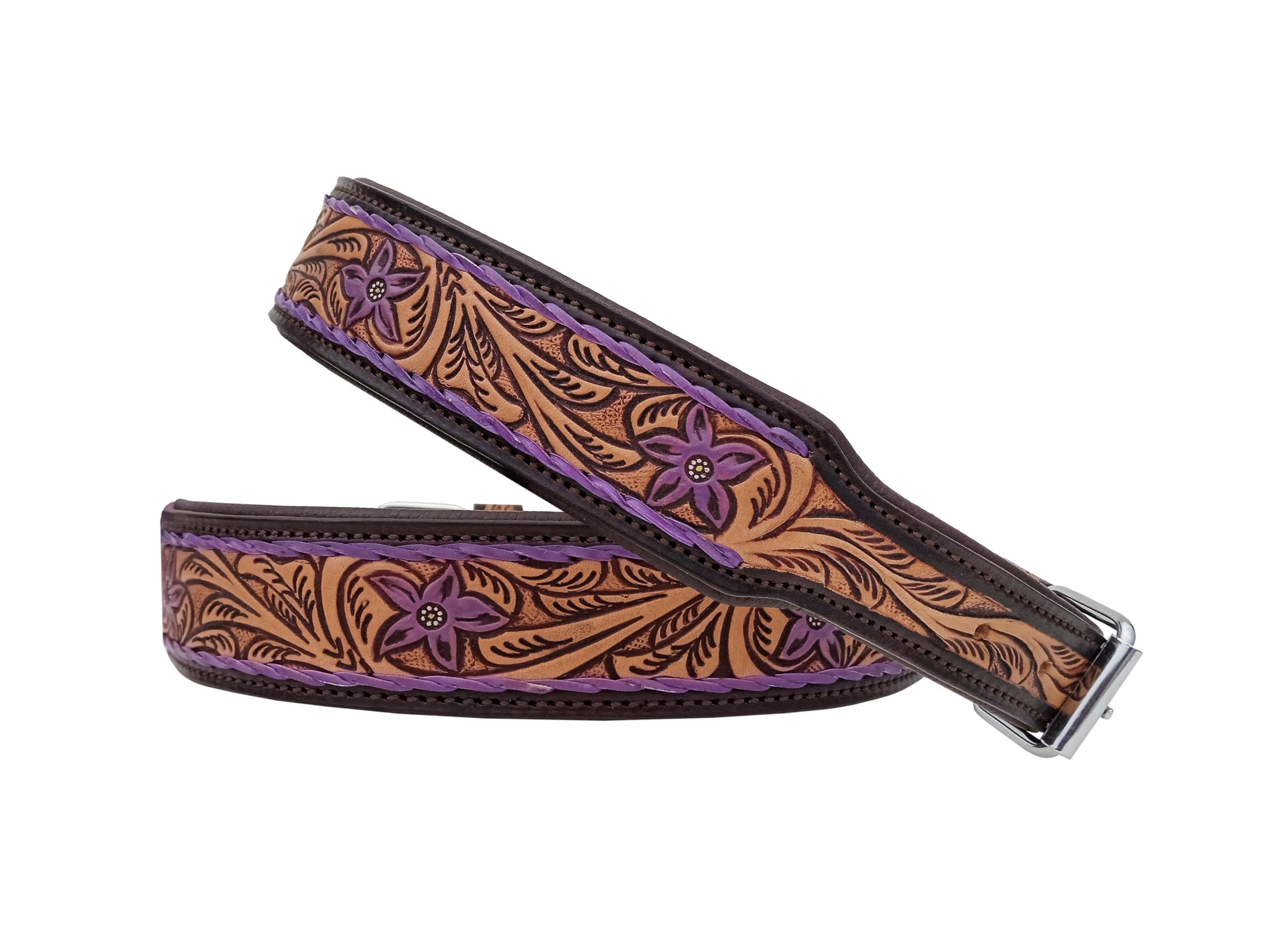 Leather Dog Collar Extra Small Size Western Style Heavy Duty Hand Tooled Adjustable Padded Soft For Small Puppies And Big Dogs 1