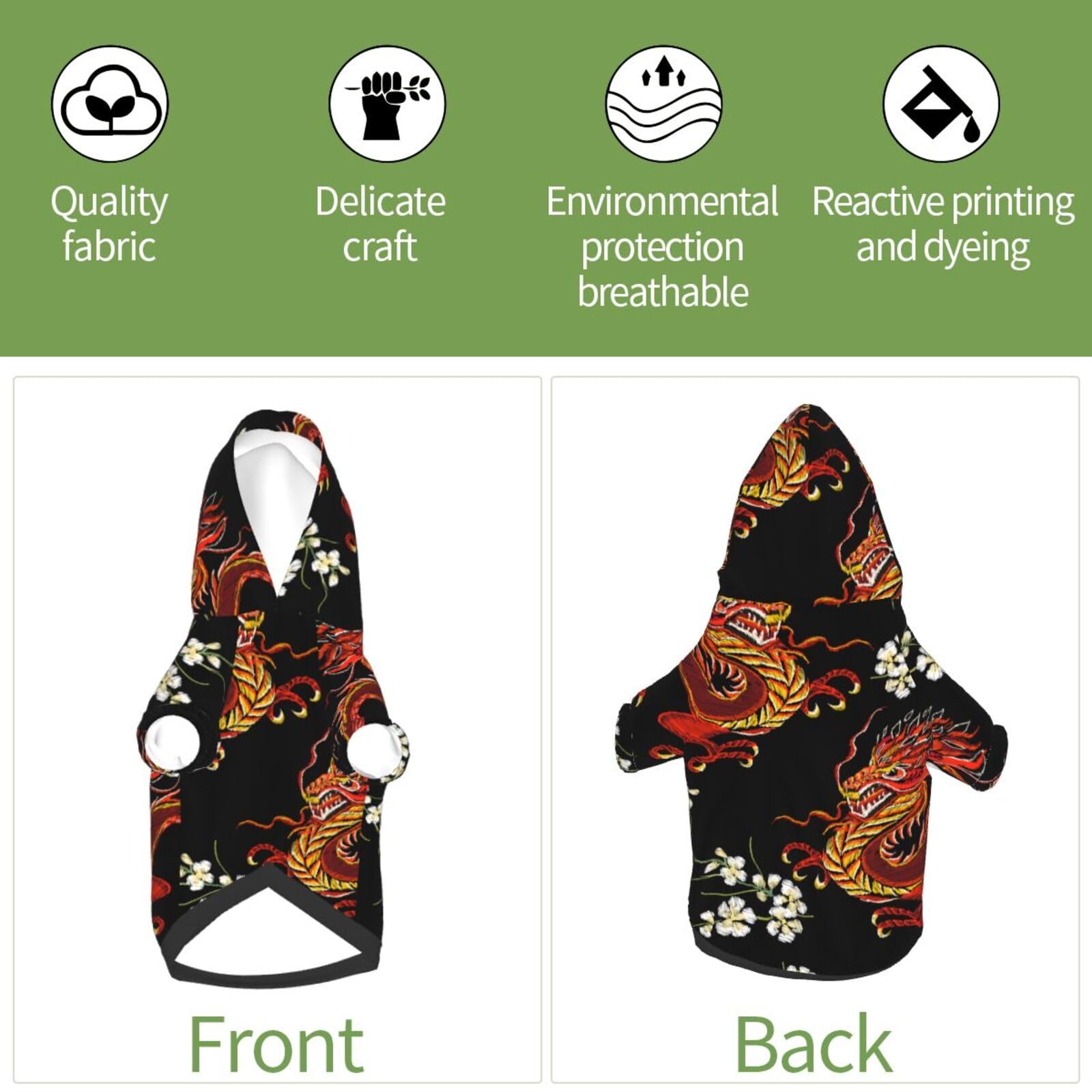 Dog Hoodies Puppy Sweater Cold Weather Dog Coats Soft Pet Clothes Hooded Sweatshirt For Dog Cat (Floral Chinese Japanese Dragon