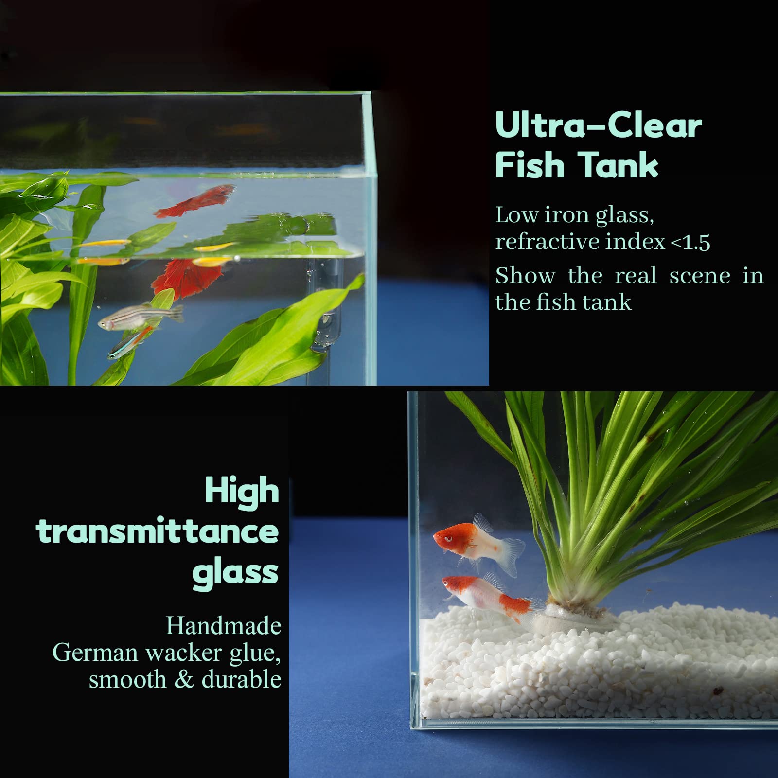Laqual 3 Gallon Ultra Clear Glass Fish Tank, Rimless Low Iron Aquarium For Betta/Nano/Goldfish/Snail/Shrimp, Small Fish Tank Wit
