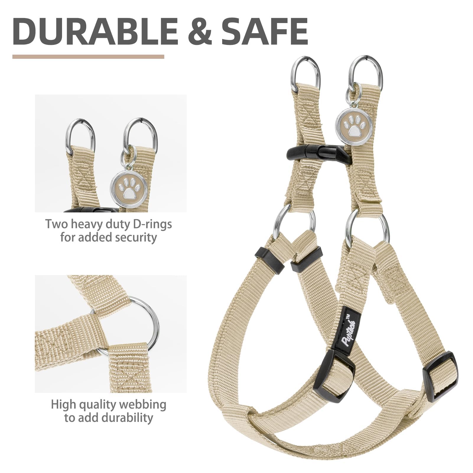 Pupteck No Pull Dog Harness Soft Adjustable Basic Nylon Step In Puppy Vest Outdoor Walking With Id Tag Medium Cream