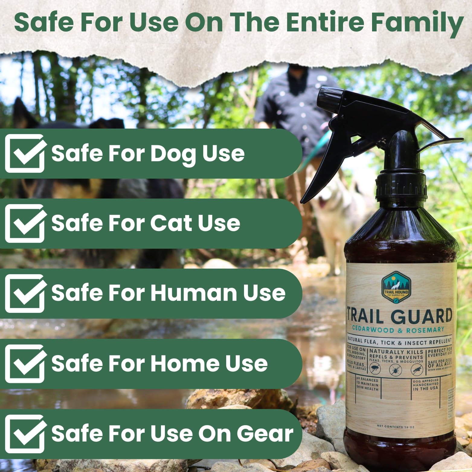 Trail Guard Natural Extra Strength Insect, Flea and Tick Spray for Dogs, Cats, People & Home - 16oz Plant-Based Insect & Tick Re