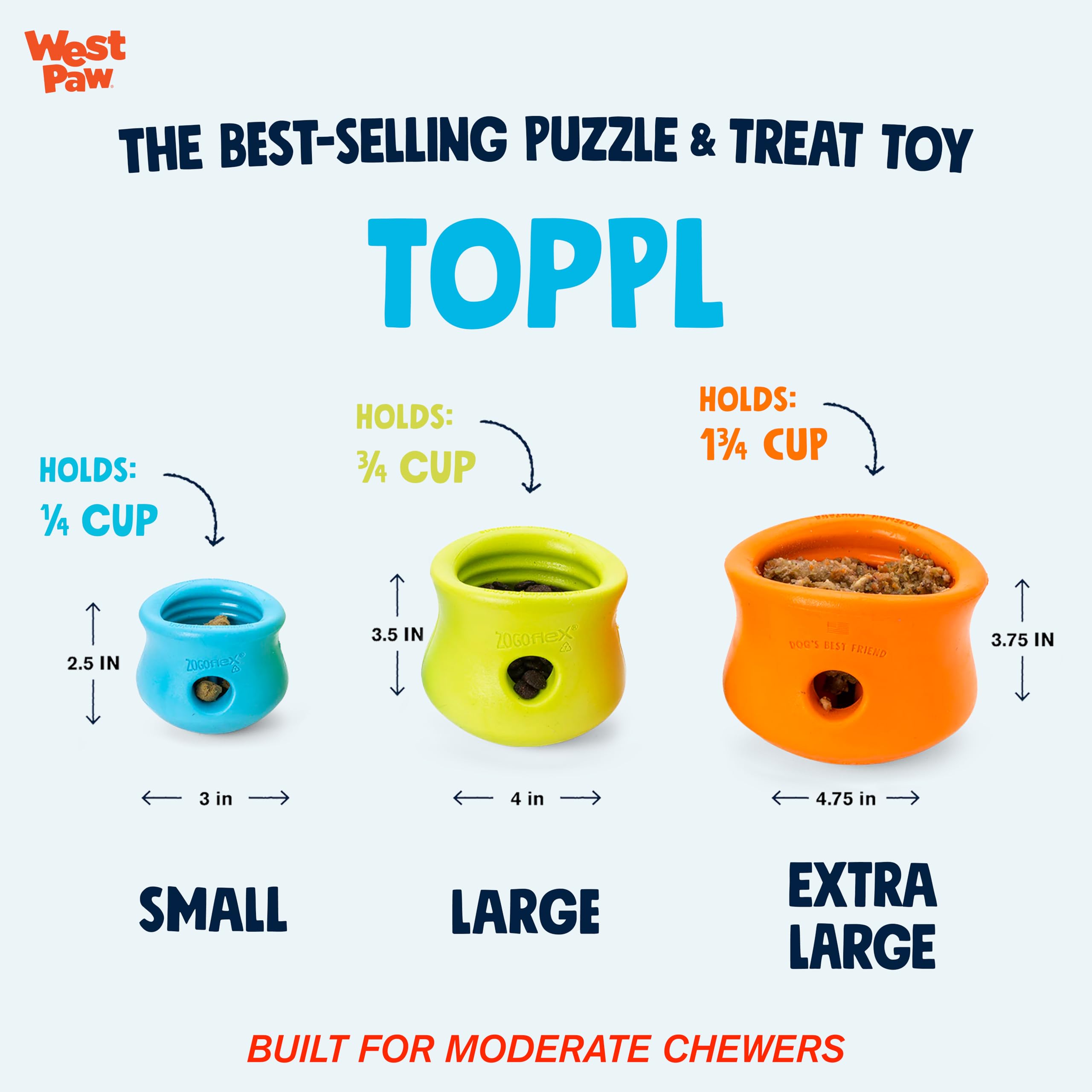 WEST PAW Toppl Tough Dog Chew Toy Blue (Large)