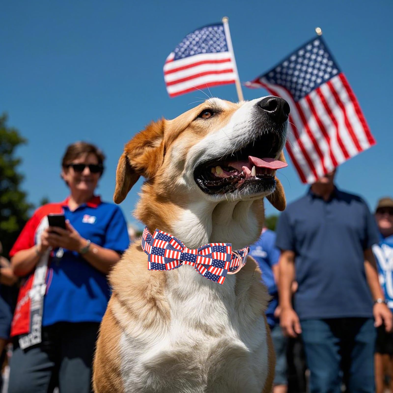 Babole Pet 4Th Of July Dog Collar With Bow Tie - Independence Day Star Flag Bowtie Collar Safety American Flag Patriotic Dog Col